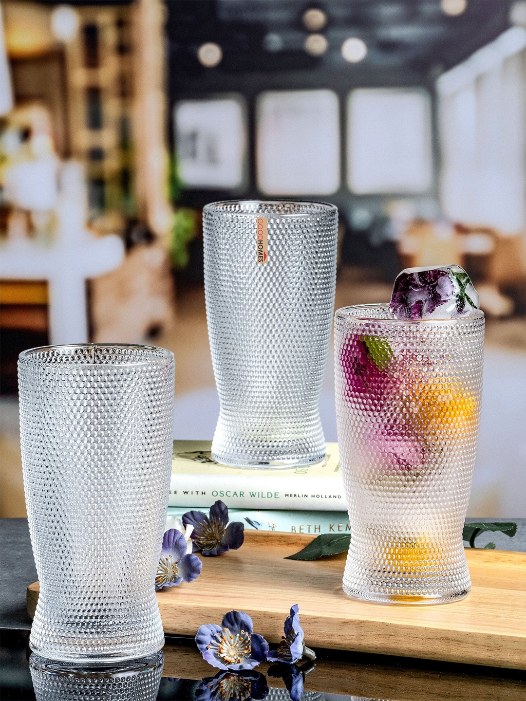 

GOODHOMES Set of 6 Textured Water Glass Tumbler, Transparent