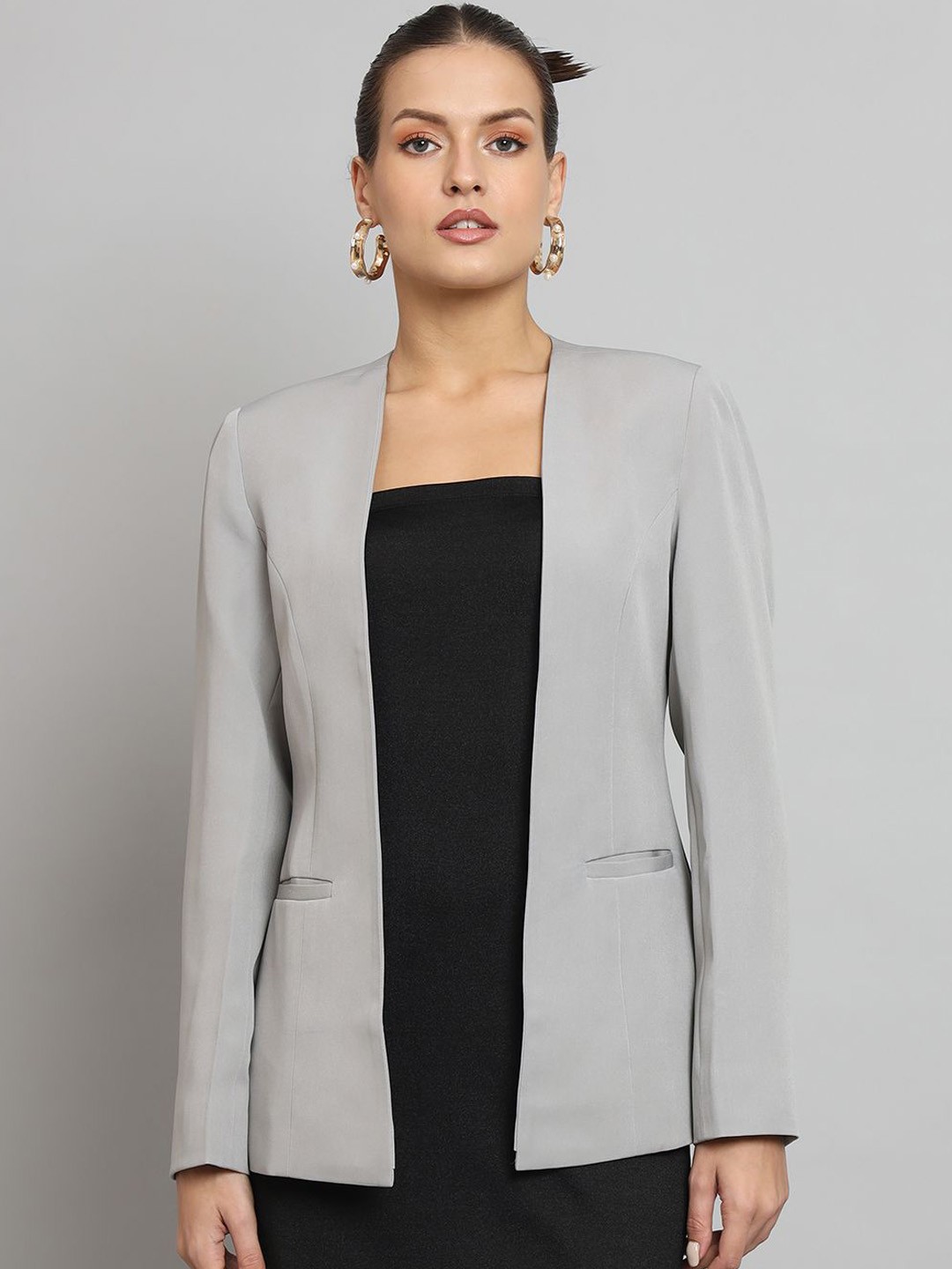 

PowerSutra Women Single Breasted Front Open Blazer, Grey