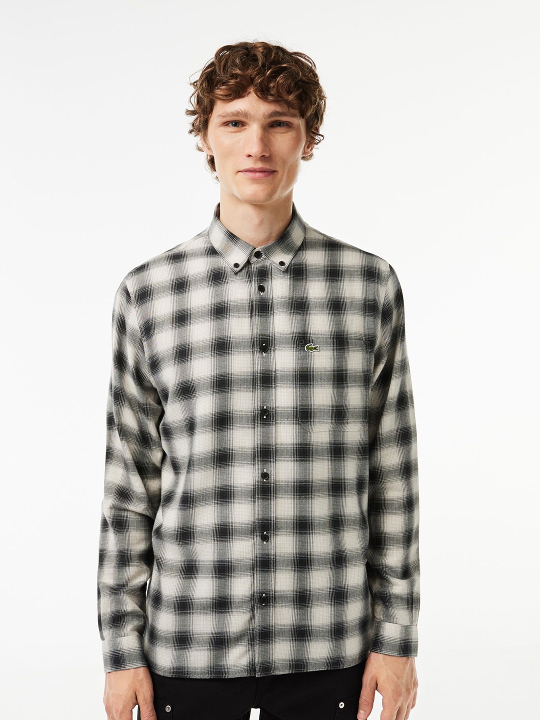 

Lacoste Men Tartan Checks Opaque Checked Casual Shirt, Black