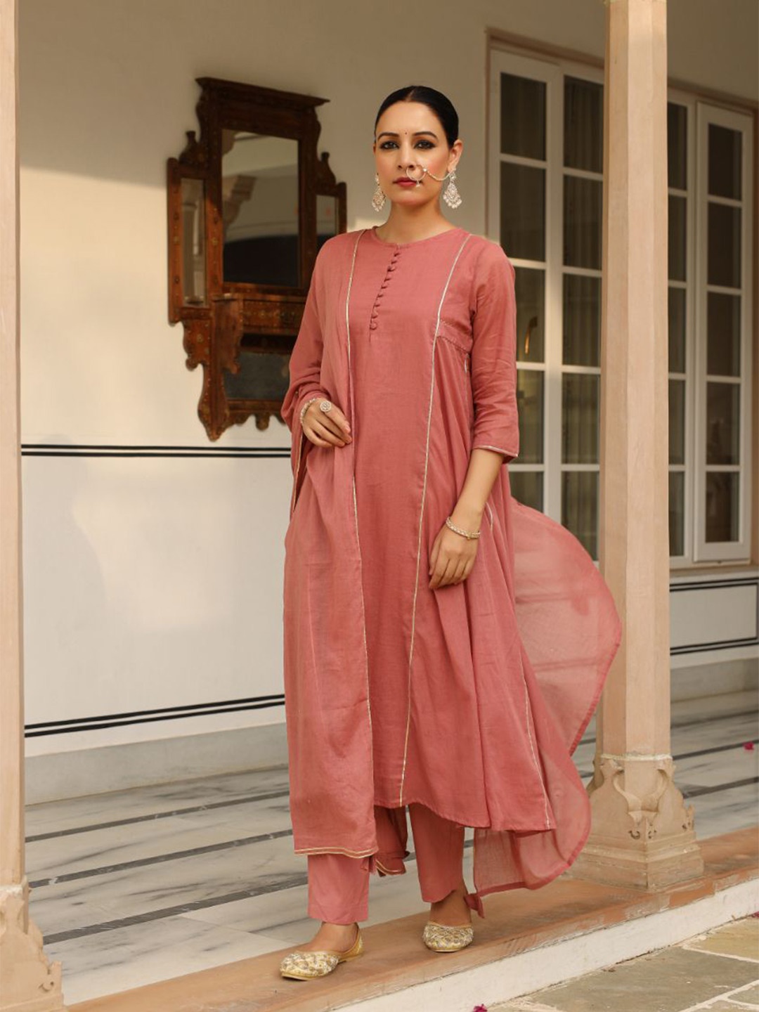 

PHEETA Women Regular Gotta Patti Kurta with Trousers & With Dupatta, Red