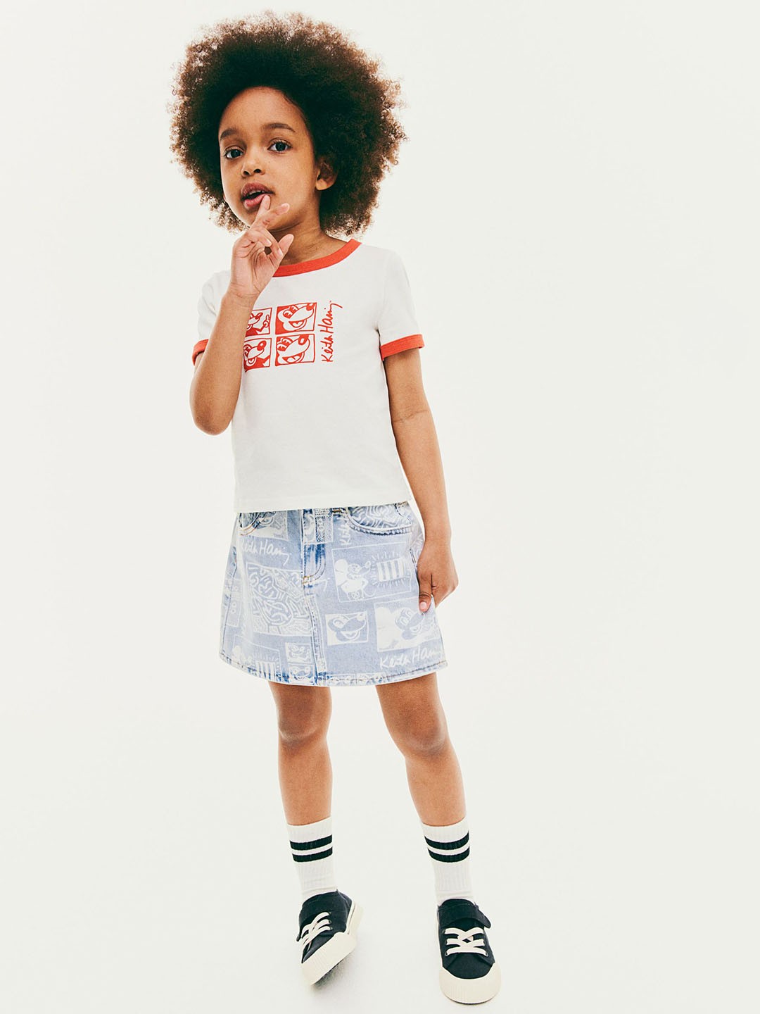 

H&M Girls Patterned Denim Skirts, Blue