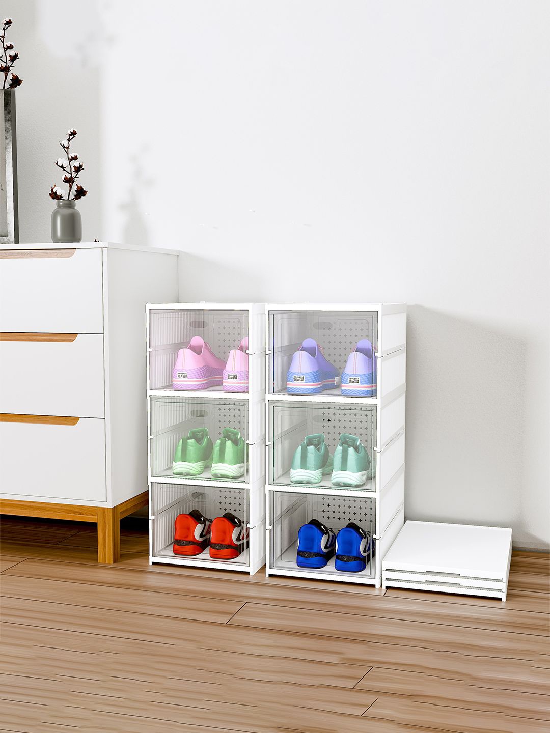 

Kuber Industries-2Pcs White 3 Layer Racks and Wardrobes