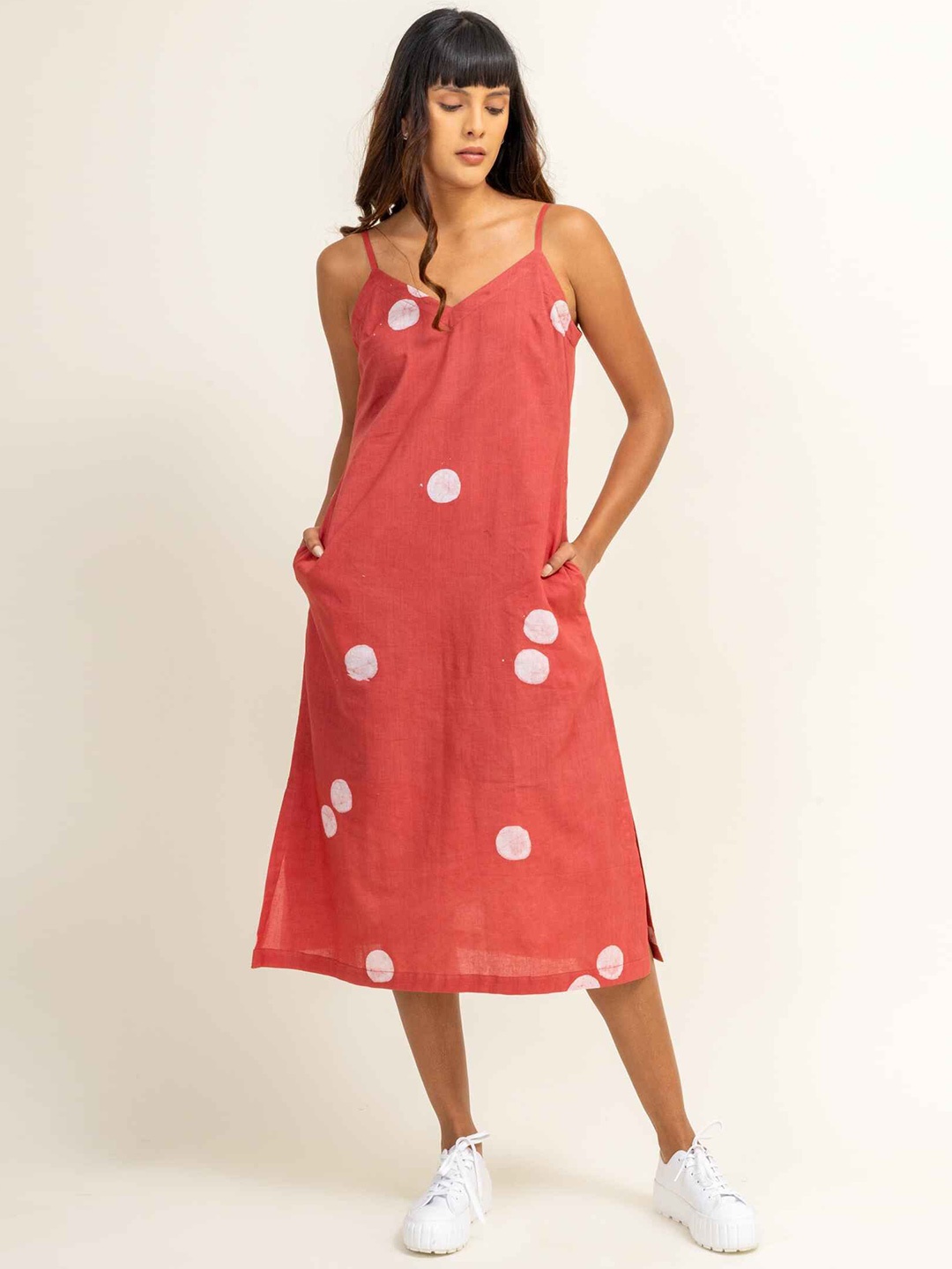 

Doodlage Floral A-Line Midi Dress, Coral