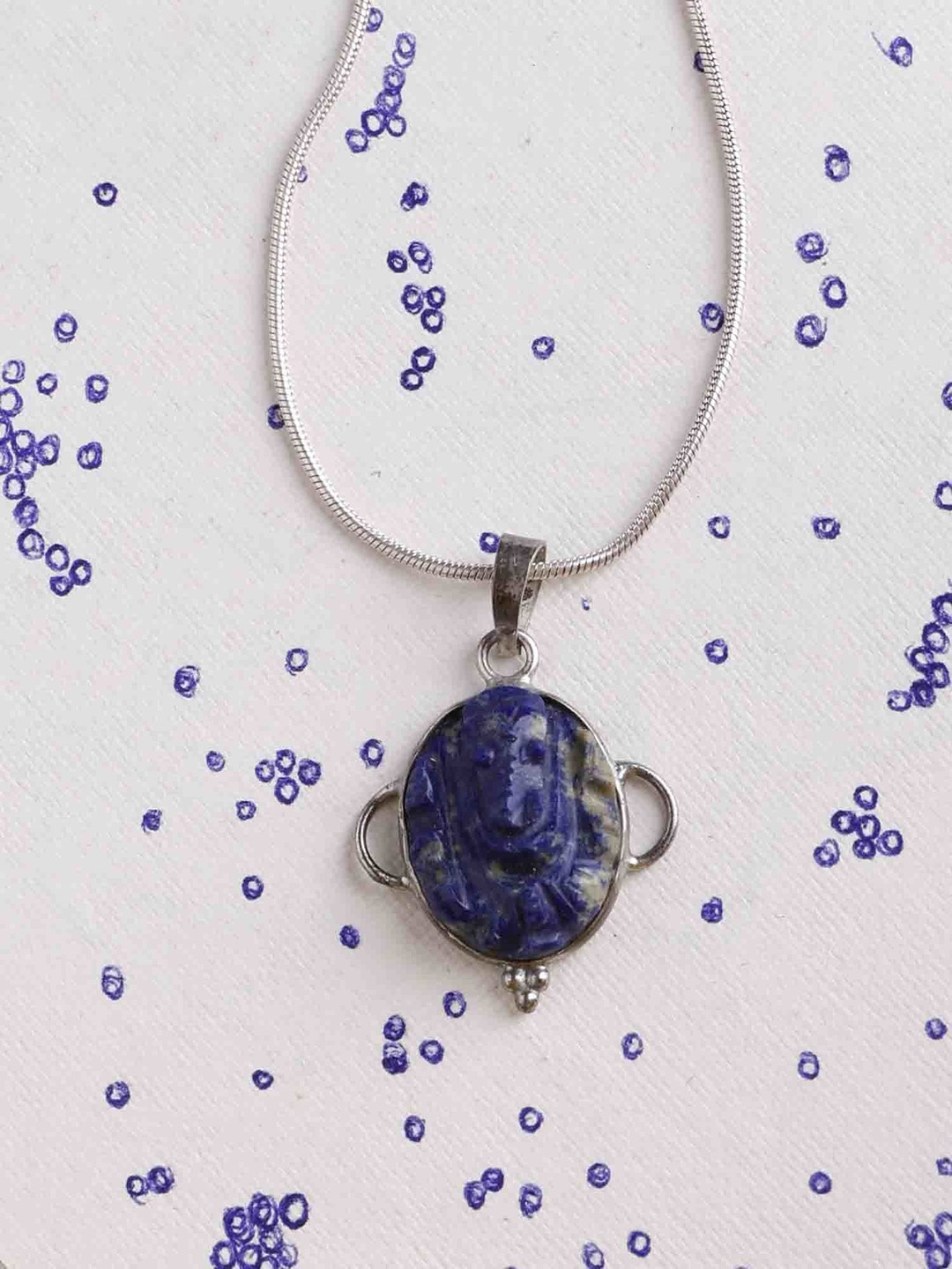 

Exotic India Lord Ganesha Lapis Lazuli Gemstone Sterling Silver Pendant