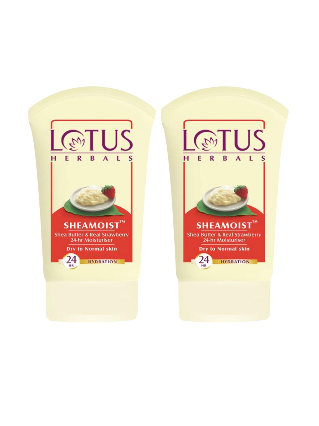 

Lotus Herbals 2-Pcs Sheamoist Shea Butter & Real Strawberry 24HR Moisturiser - 60 g each, Cream