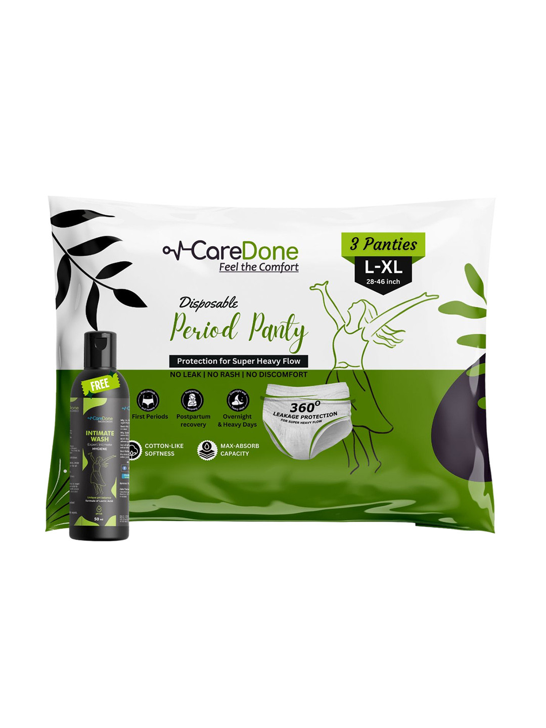 

CareDone Pack of 3 Disposable Cotton Period Panties With Intimate Gel - L+50ml, White