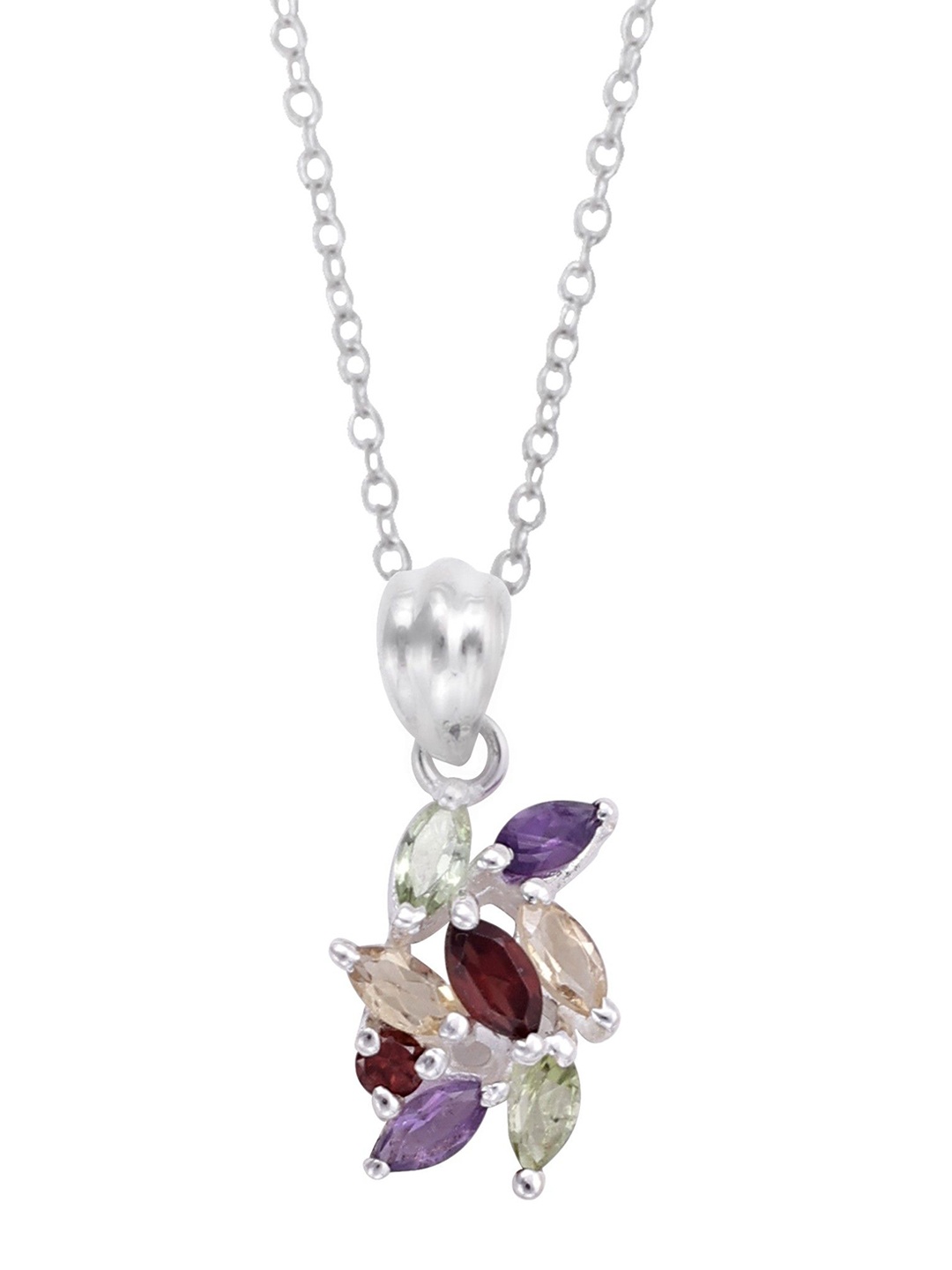 

Exotic India Multiple Gemstones Superfine Sterling Silver Pendant