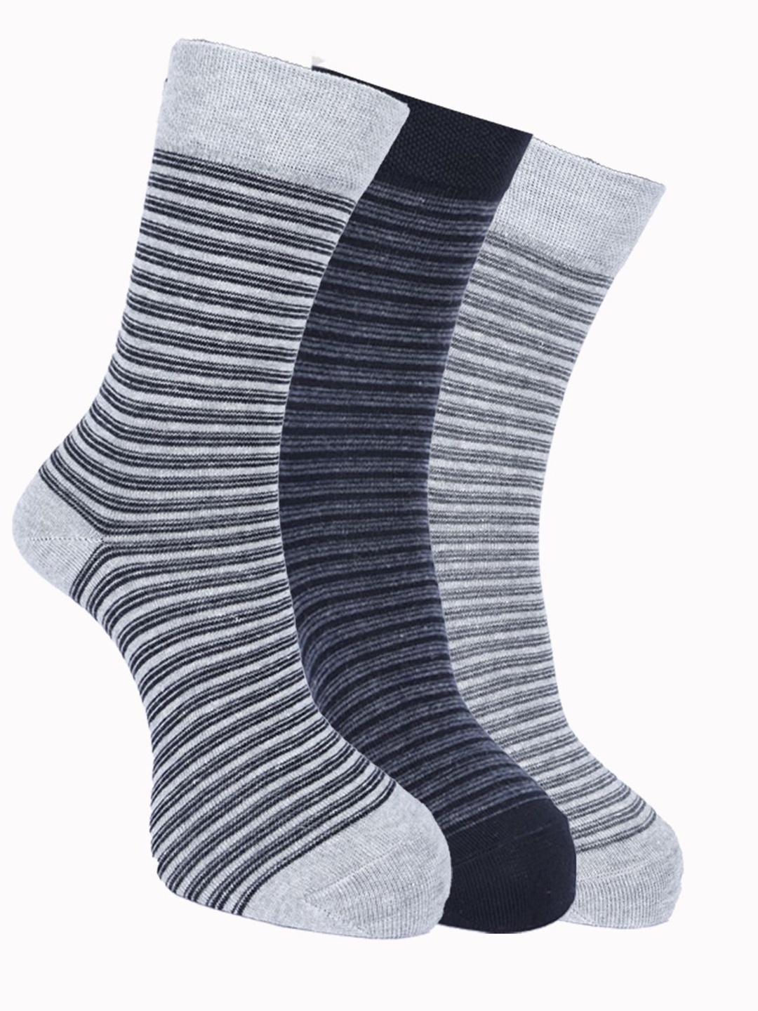 

Force NXT Pack Of 3 Striped Cotton Calf-Length Socks, Grey