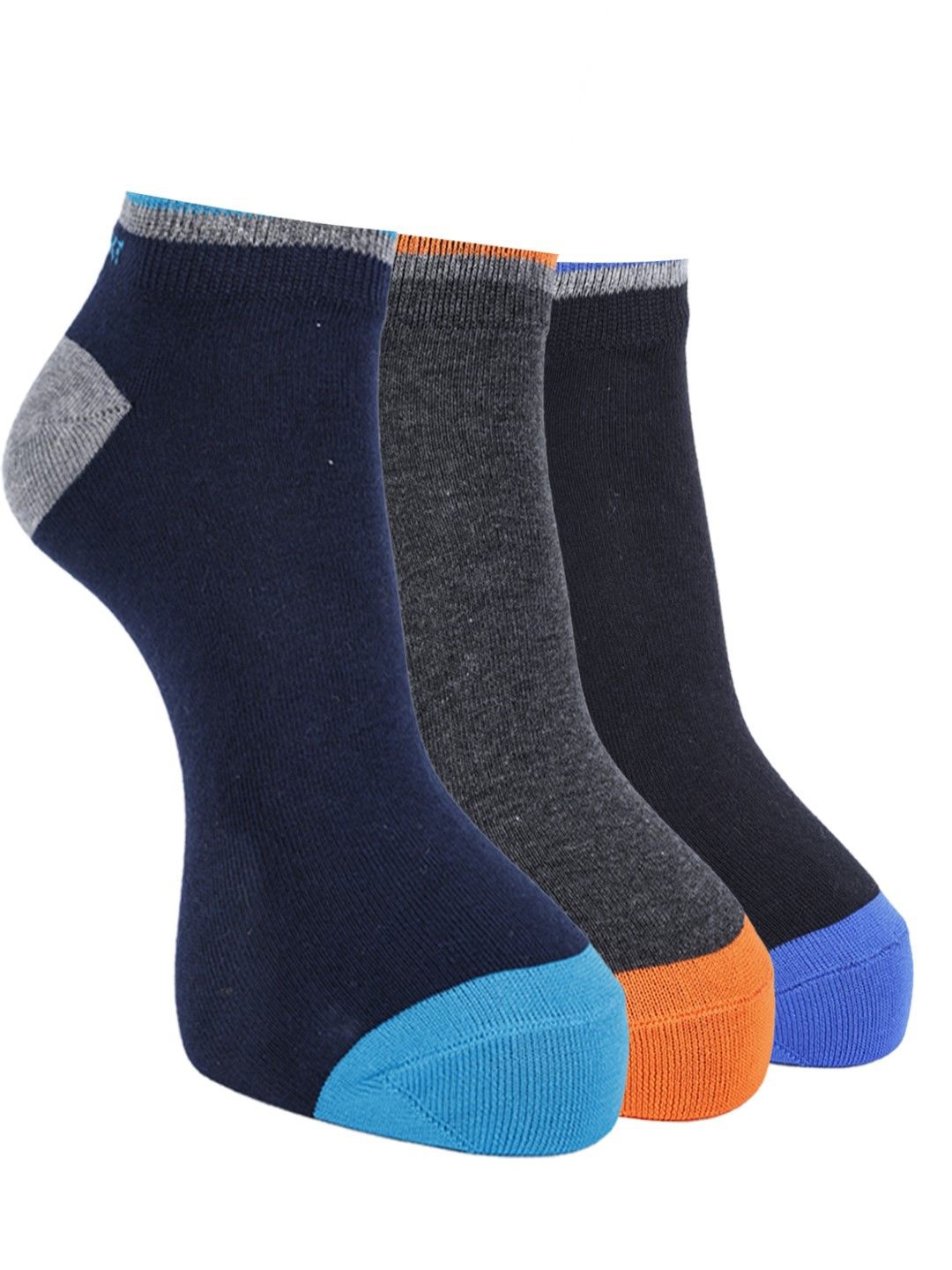 

Force NXT Men Pack Of 3 Colour-Blocked Cotton Ankle-Length Socks, Blue