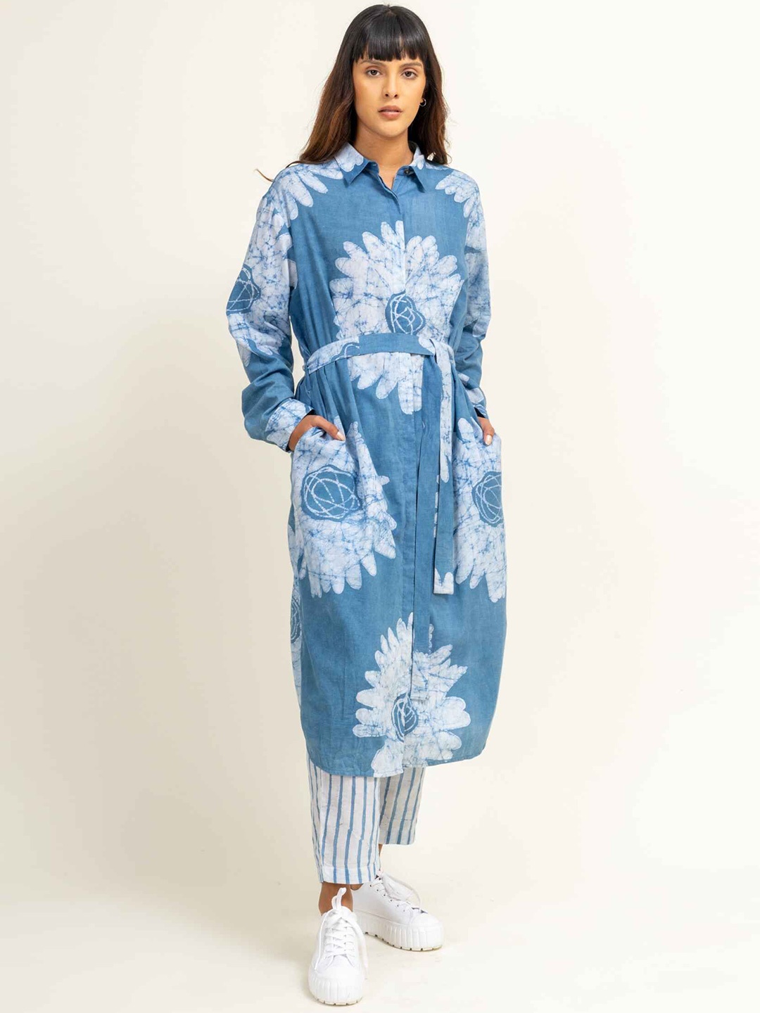 

Doodlage Shirt Collar Printed Tunic, Blue
