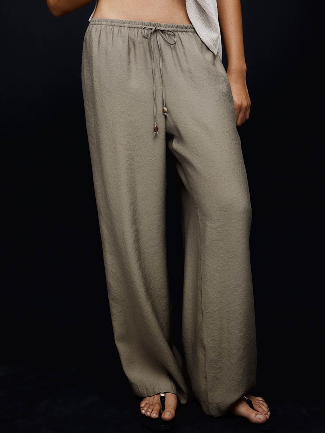 

H&M Wide Pull-On Trousers, Beige
