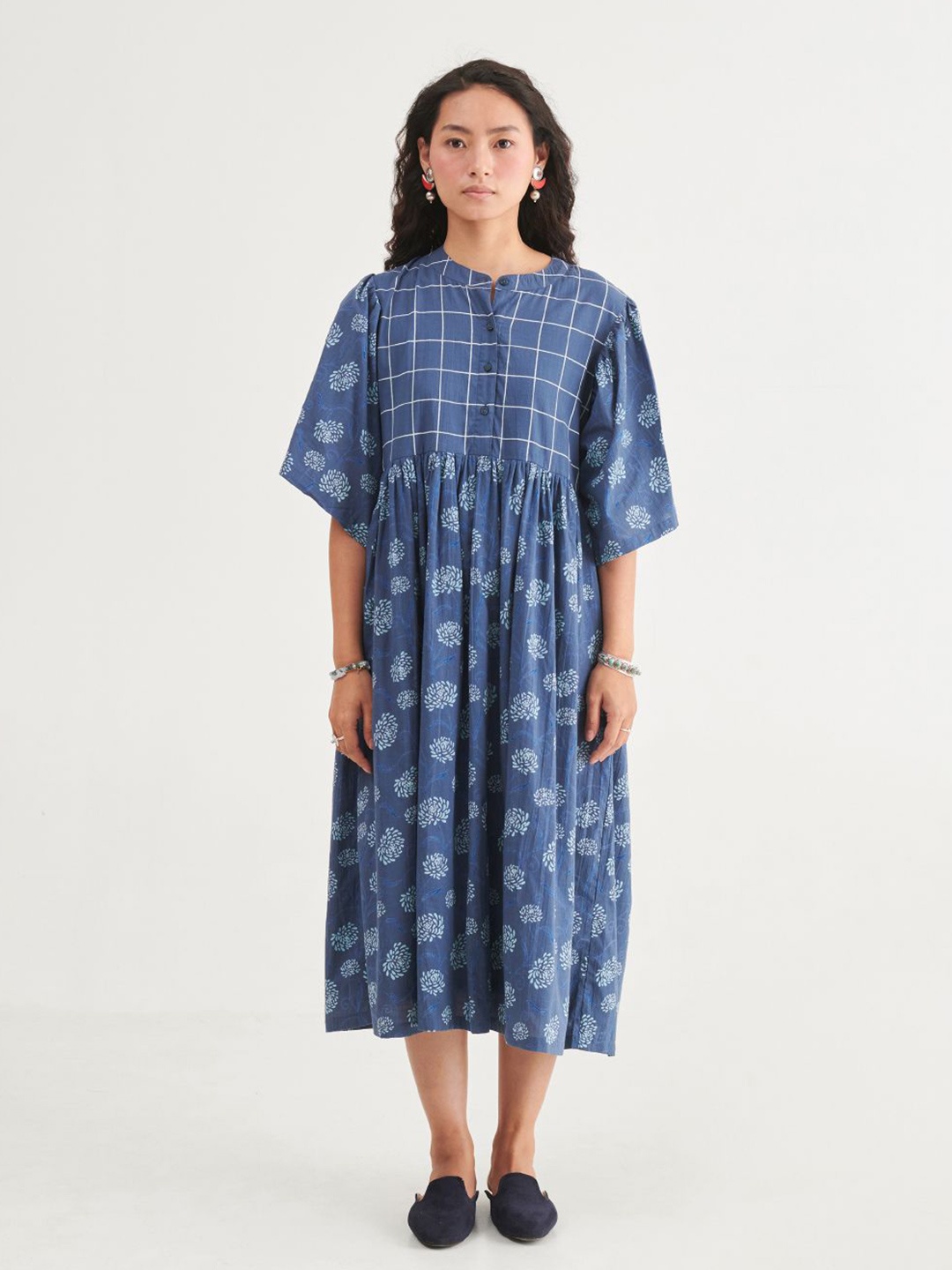 

Prakriti Jaipur Checked Fit & Flare Midi Dress, Blue