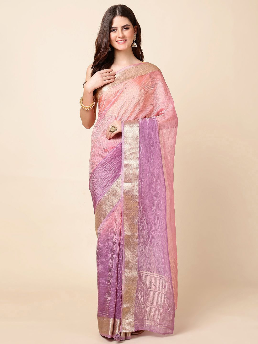 

Meena Bazaar Ombre Zari Organza Saree, Purple