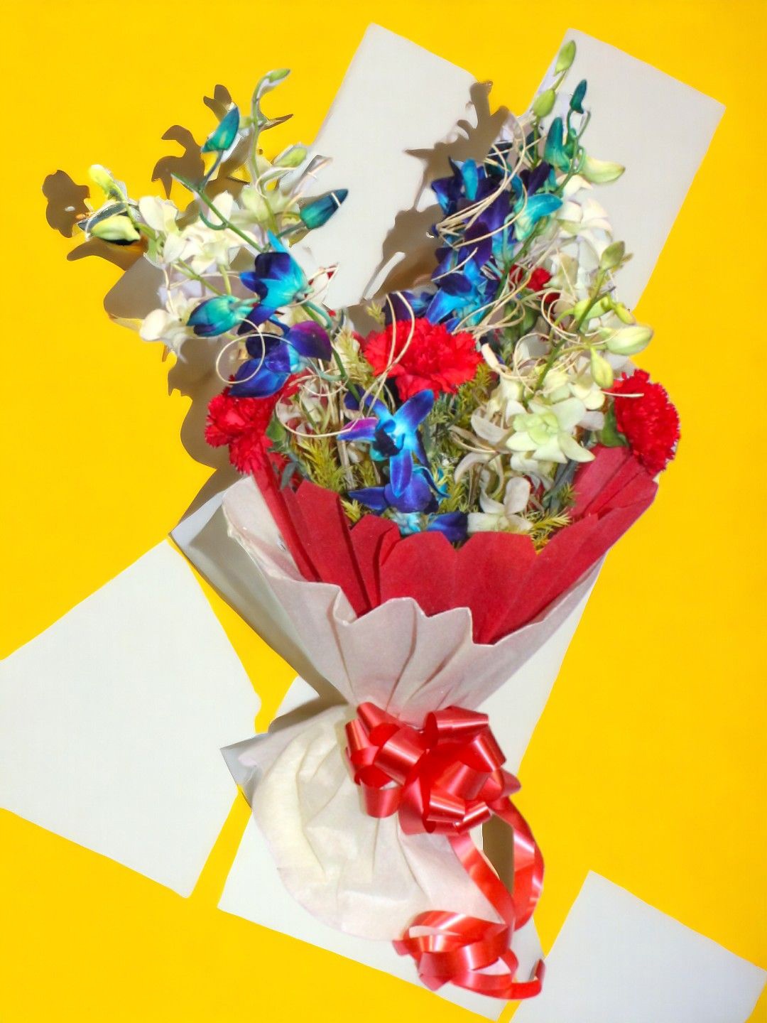 

bettergiftflowers 10-Pcs White & Blue Carnations Fresh Flowers Bouquet, Red