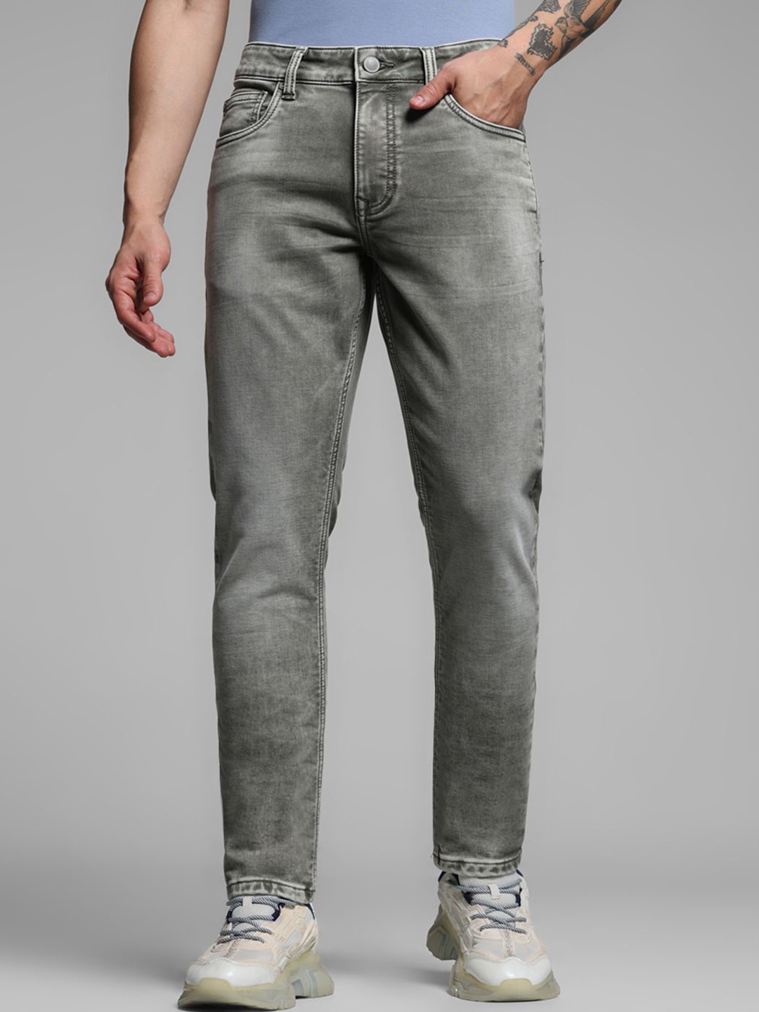 

Jack & Jones Men Slim Fit Low-Rise Heavy Fade Stretchable Jeans, Green