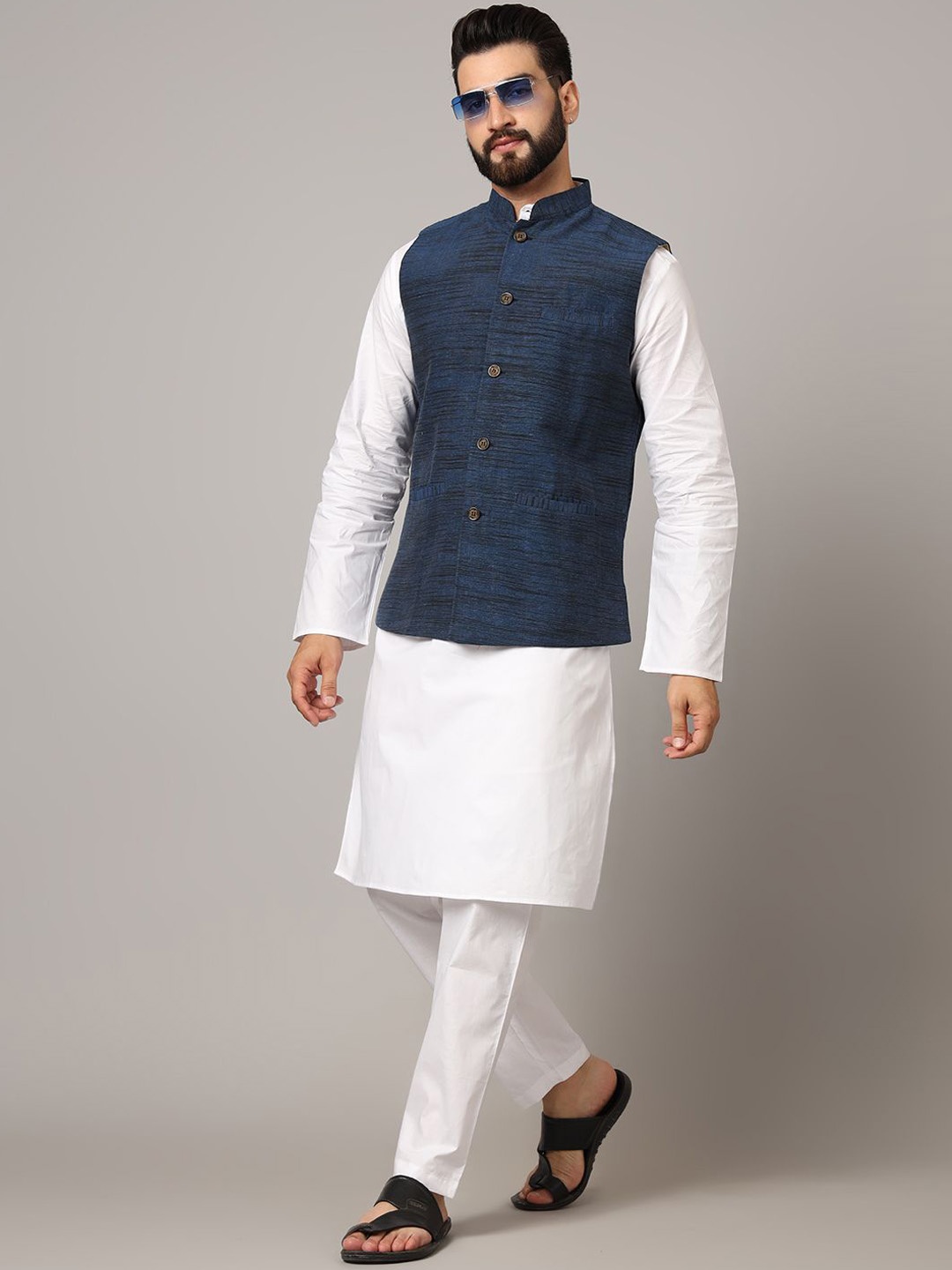 

Latest Chikan Garments Woven Design Nehru Jacket, Blue