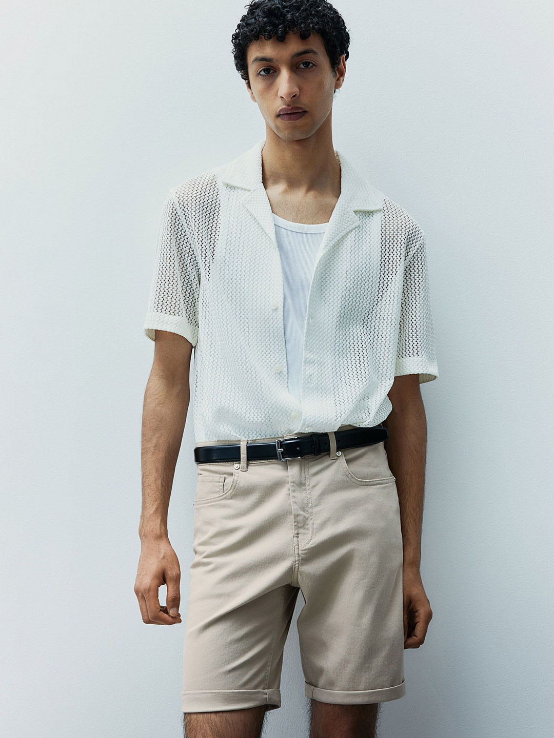

H&M Slim Fit Cotton Twill Shorts, Beige