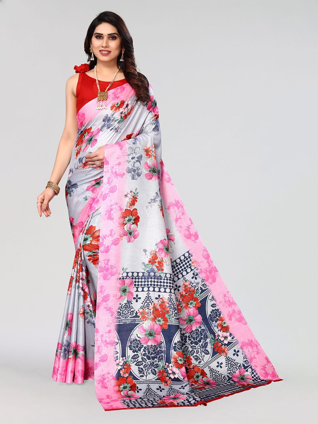 

VIRICA Floral Pure Cotton Khadi Saree, Grey