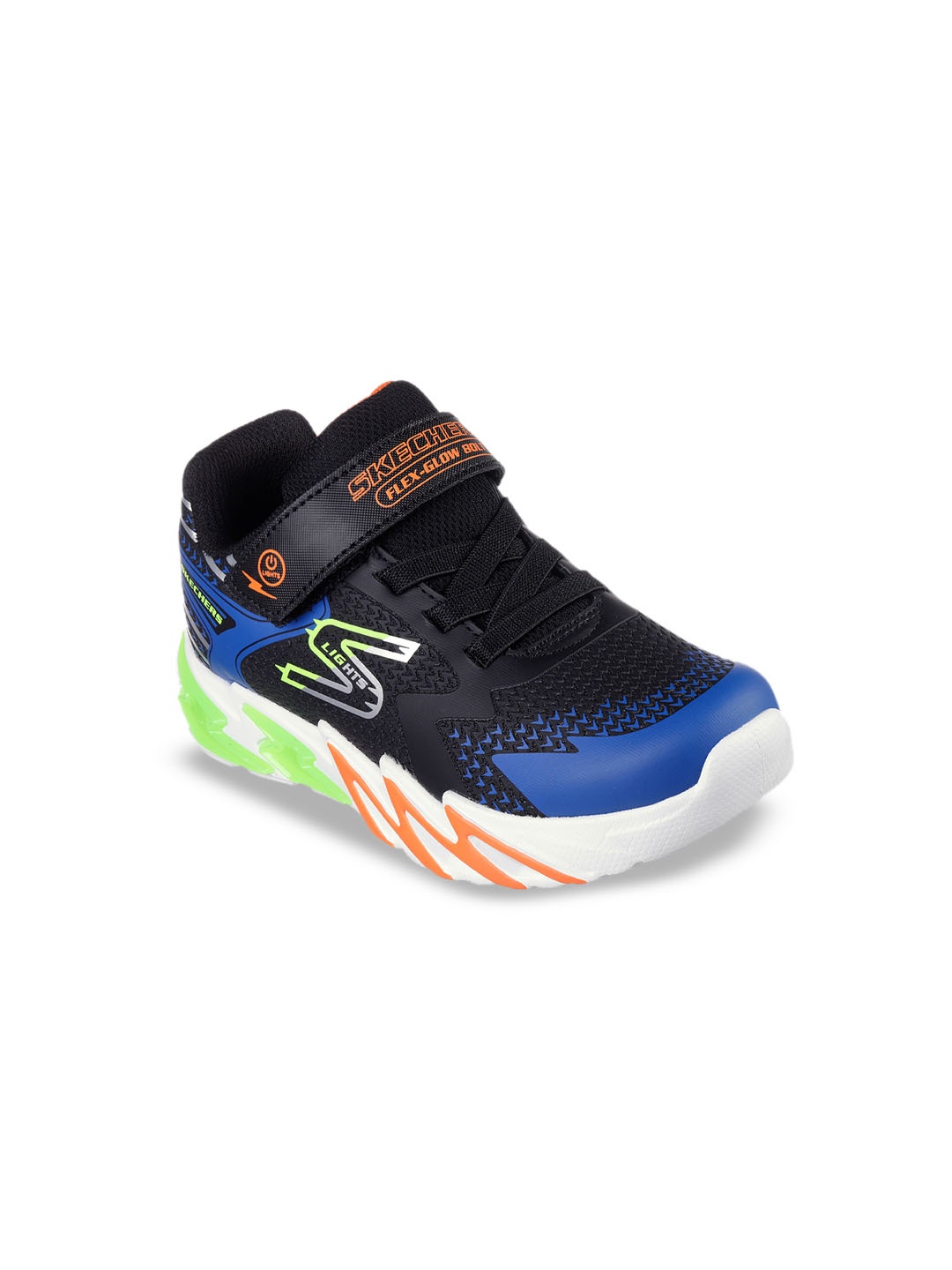 

Skechers FLEX-GLOW BOLT Boys Colorblocked Velcro Round Toe Casual Sneakers, Black