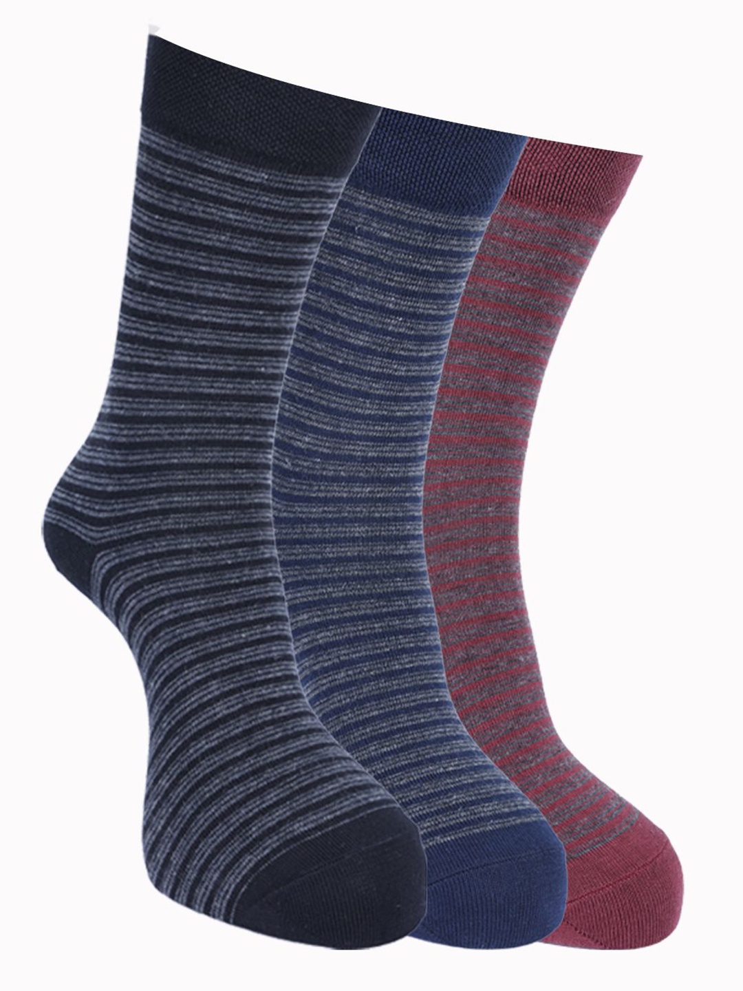 

Force NXT Men Pack Of 3 Striped Cotton Calf-Length Socks, Black