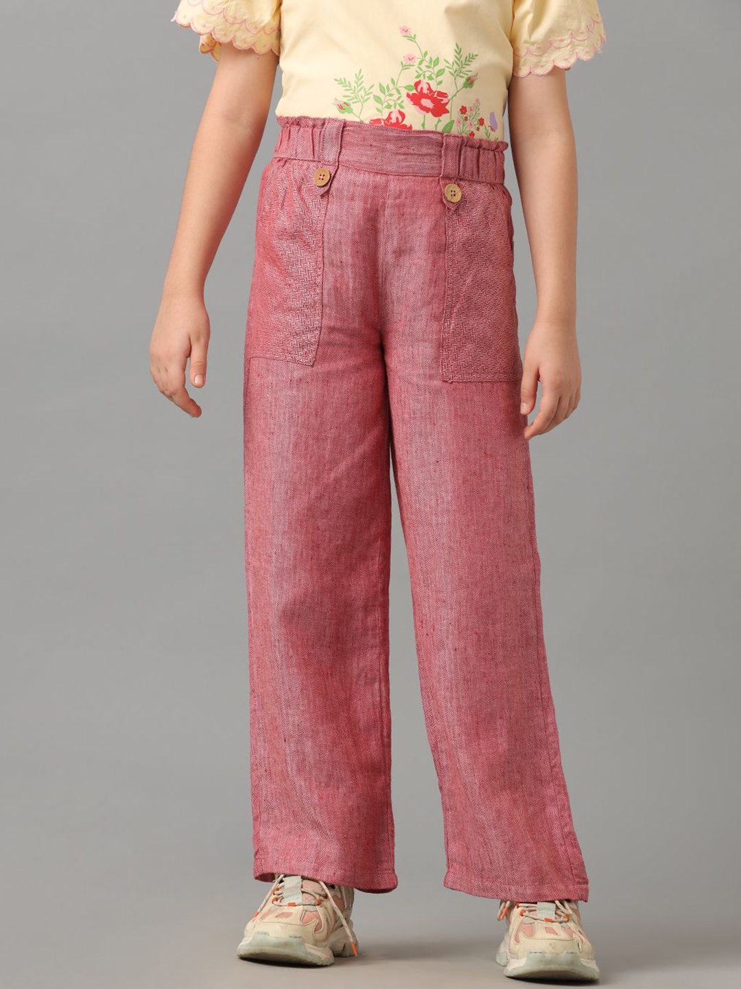 

UNDER FOURTEEN ONLY Girls Chambray Trousers, Red