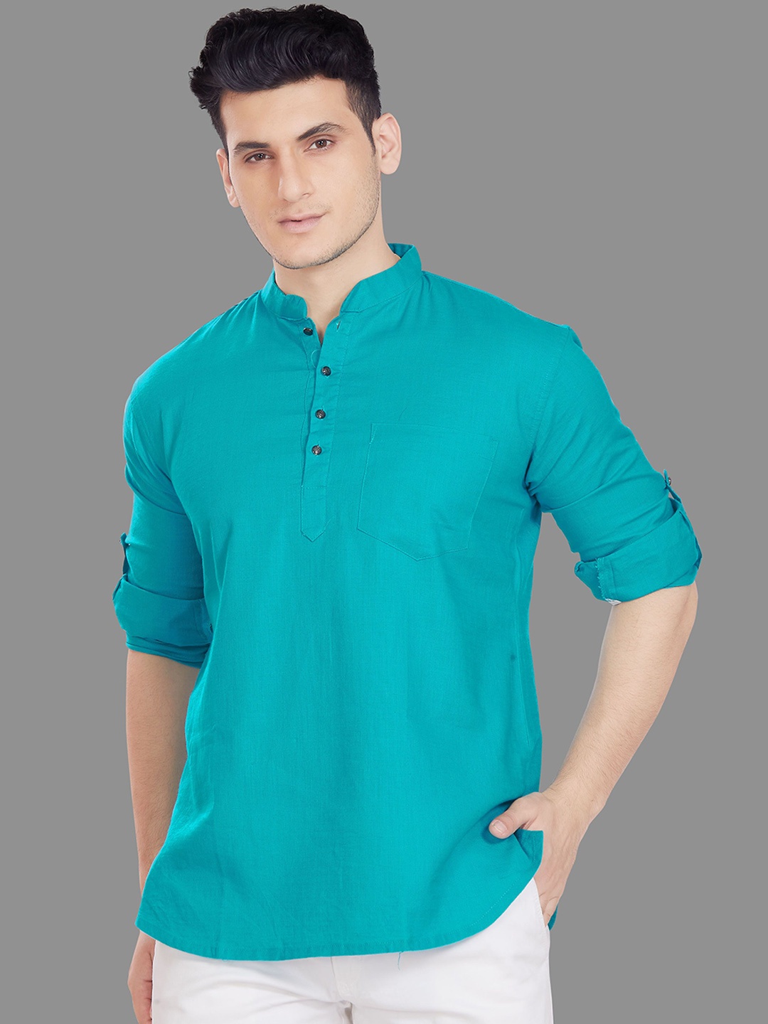 

Rani Saahiba Men Thread Work Kurta, Turquoise blue