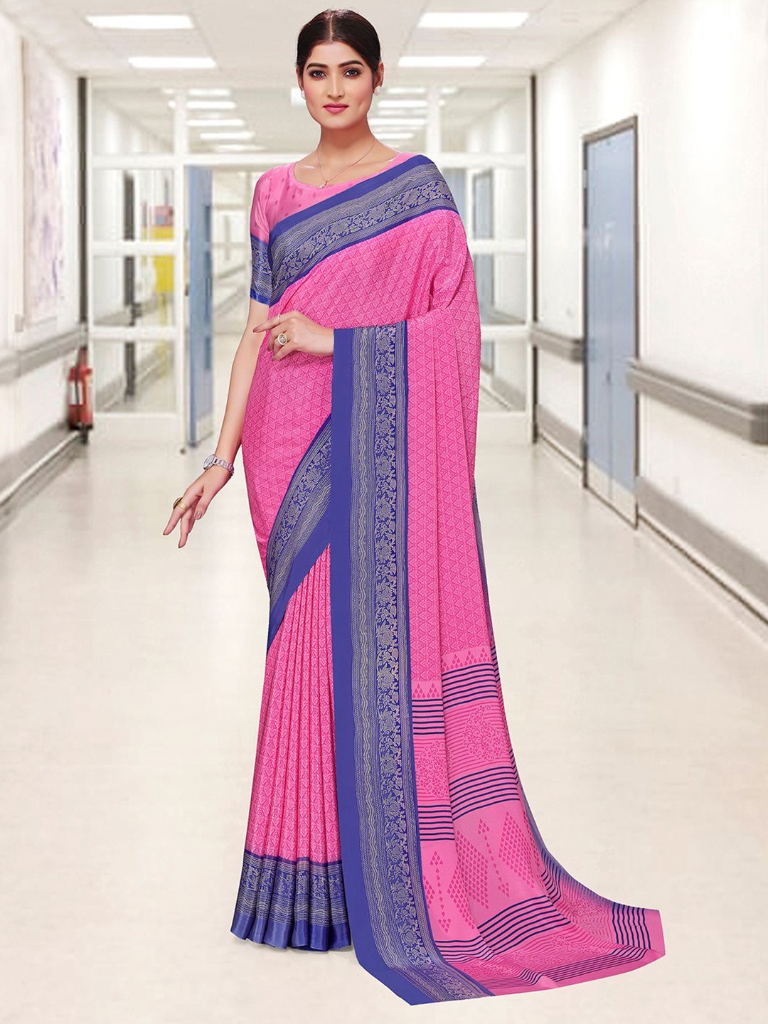 

Mitera Ethnic Motifs Saree with Blouse, Pink