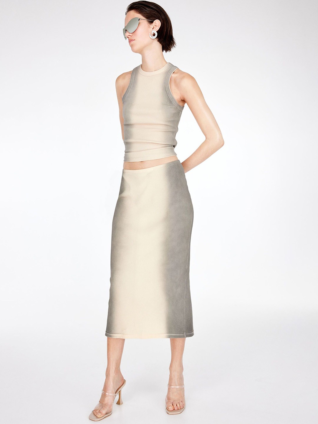 

H&M Ribbed Pencil Skirt, Beige