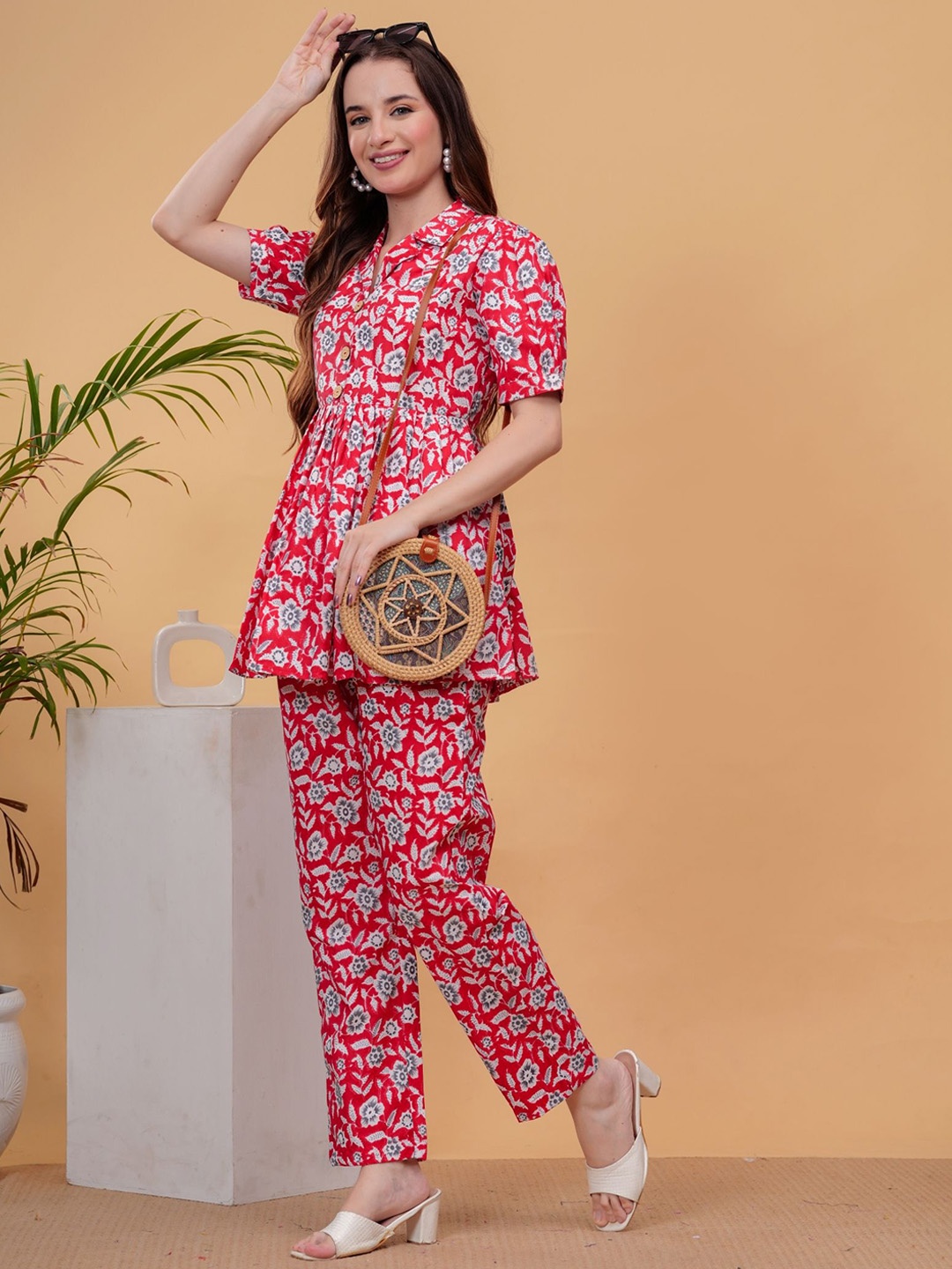 

NEW4U Floral Printed Tunic With Trouser Co-Ords, Red