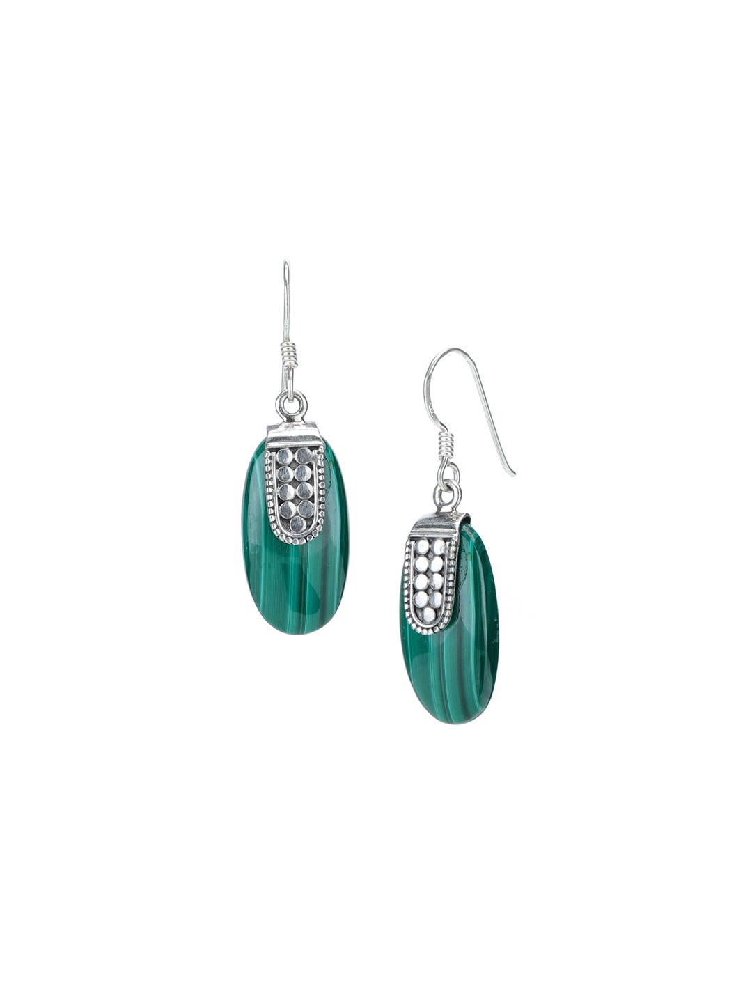 

Exotic India Malachite Stones Sterling Silver Earrings, Green