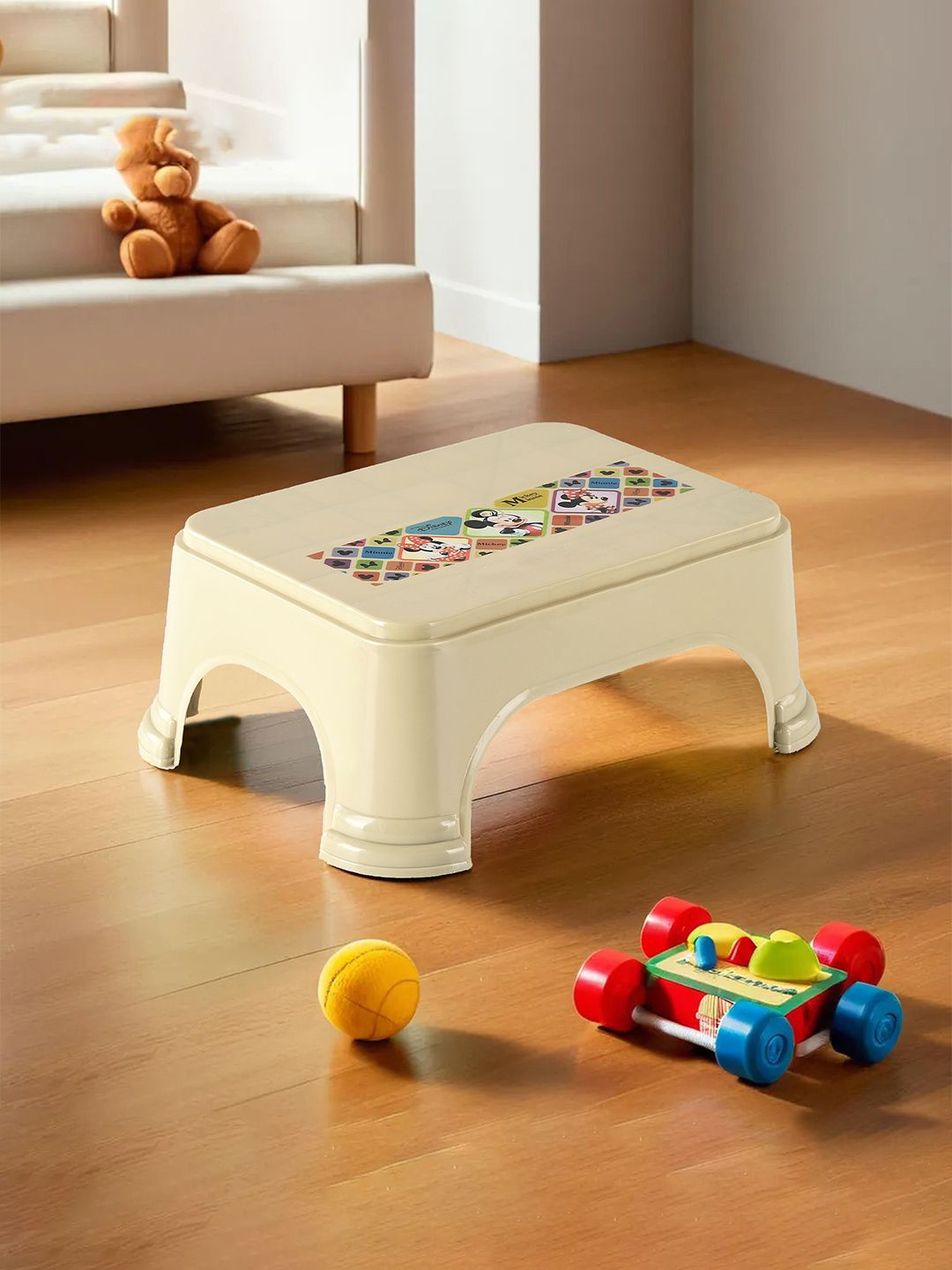 

Kuber Industries Beige & Blue Disney Printed Square Stool