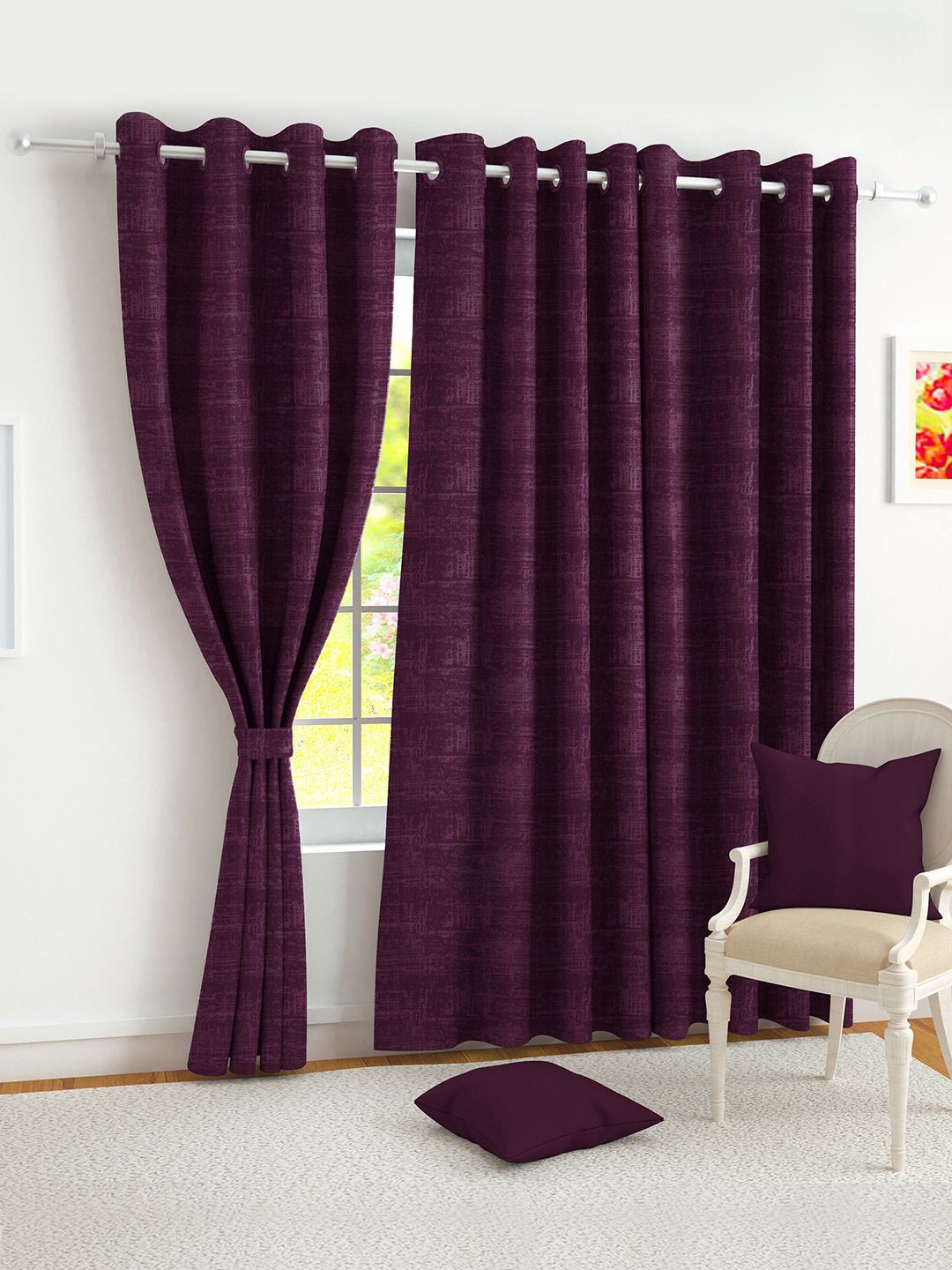 

Story@home Maroon & Grey Set of 2 Black Out Door Curtain