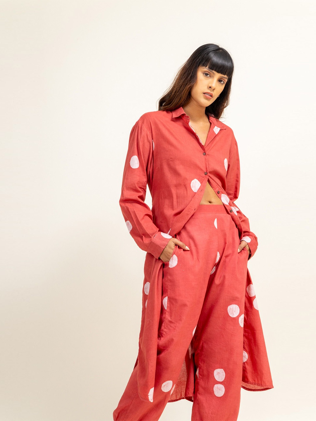 

Doodlage Shirt Collar Printed Tunic, Coral