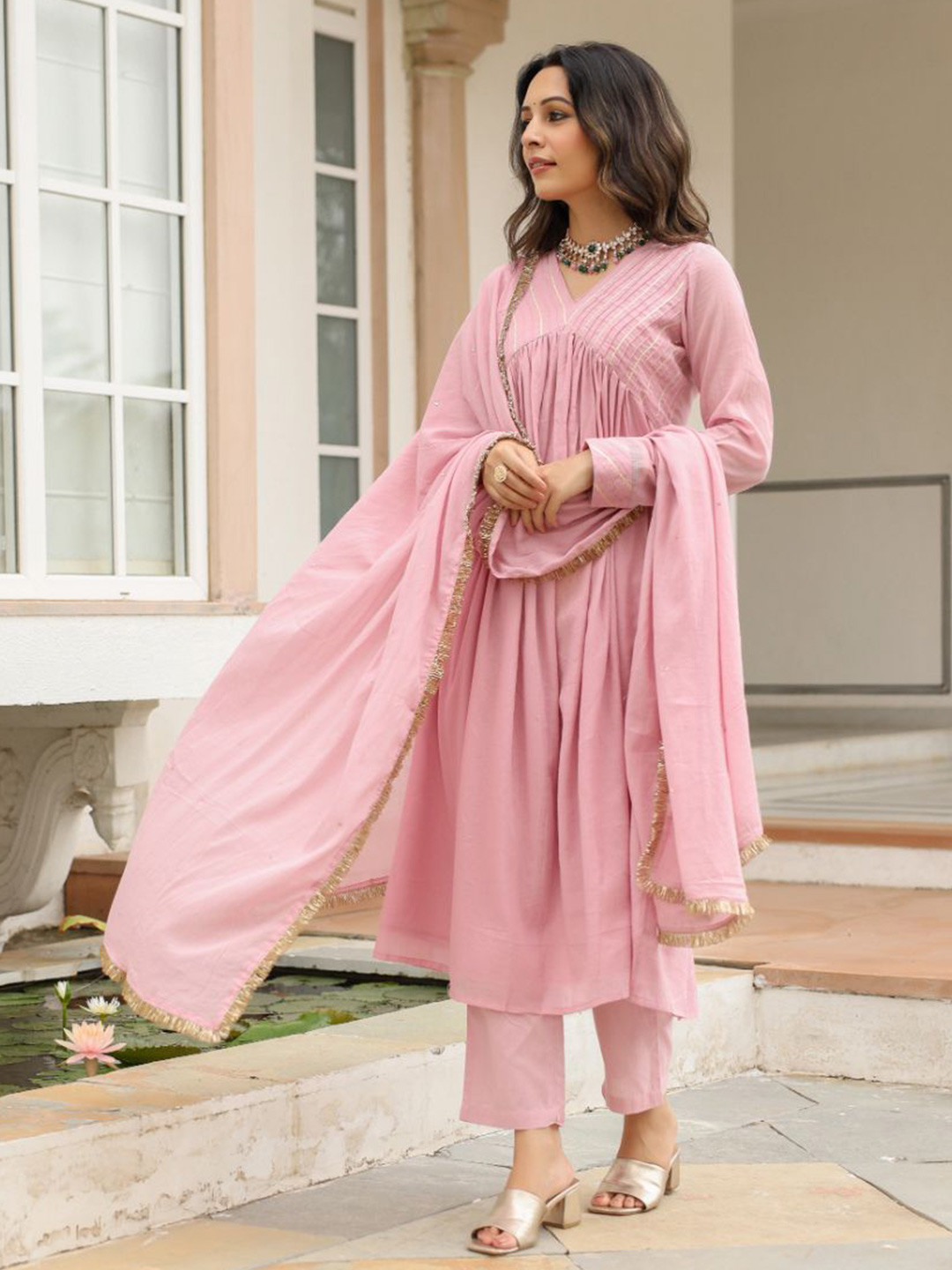 

PHEETA Women Yoke Design Regular Gotta Patti Kurta with Trousers & With Dupatta, Pink
