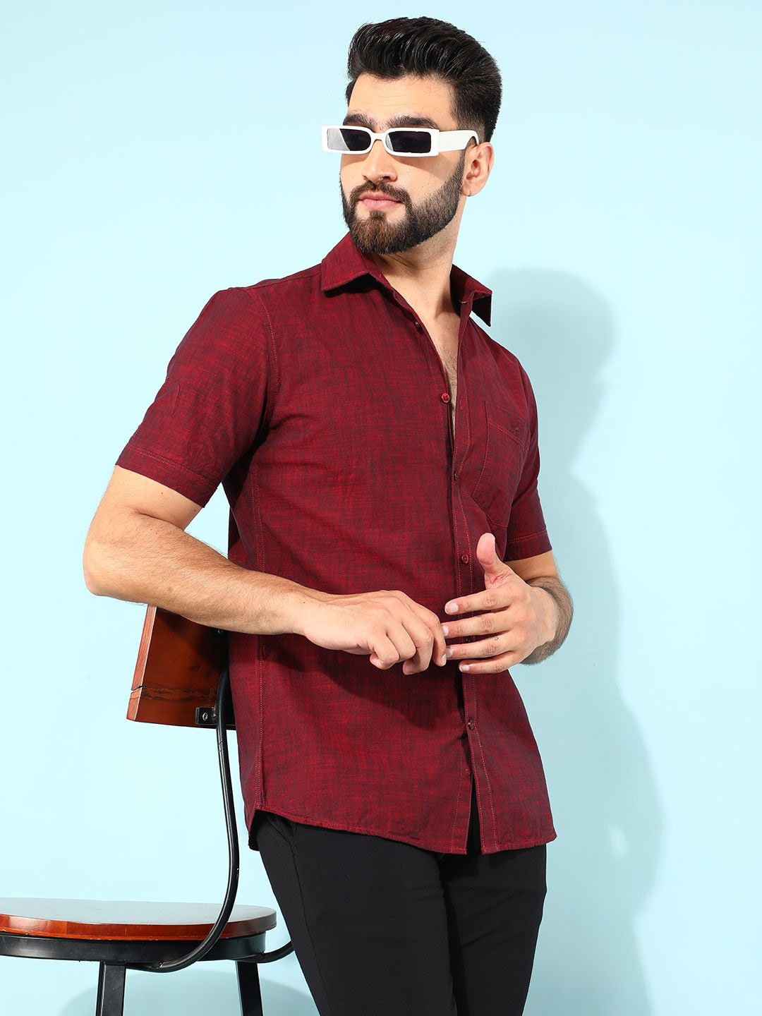 

Crimsoune Club Men Classic Slim Fit Floral Printed Casual Shirt, Red