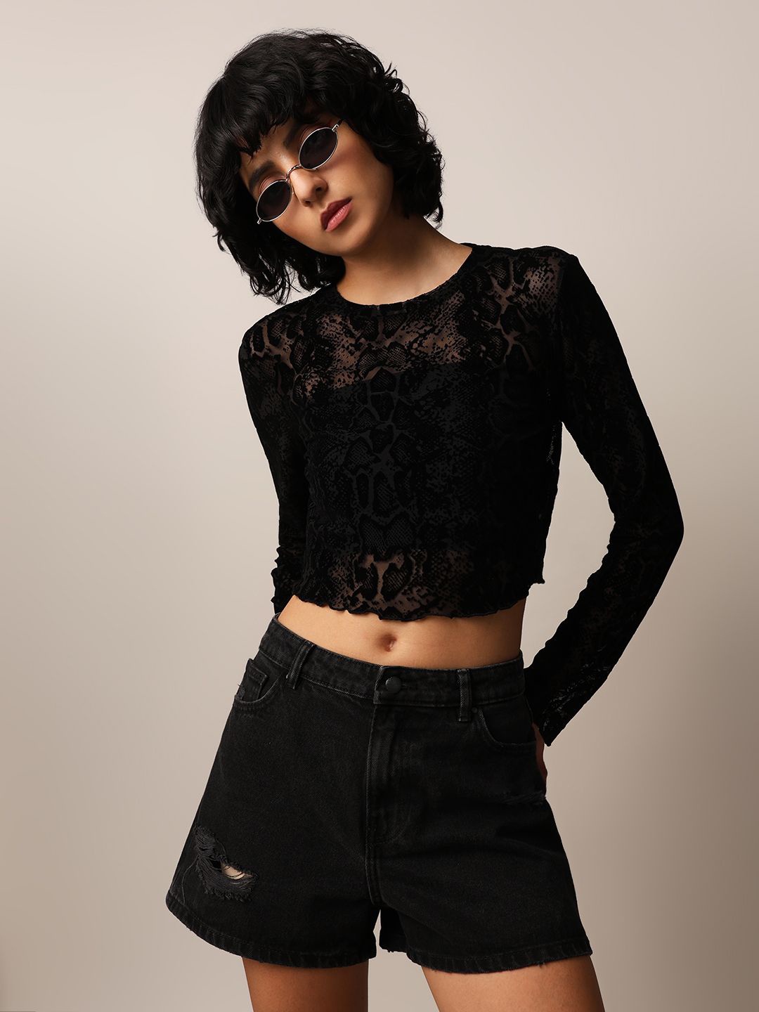 

ONLY Sheer Crop Top, Black