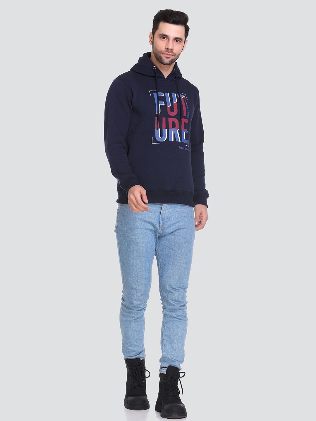 

Tuckinn Men Printed Hooded Sweatshirt, Navy blue