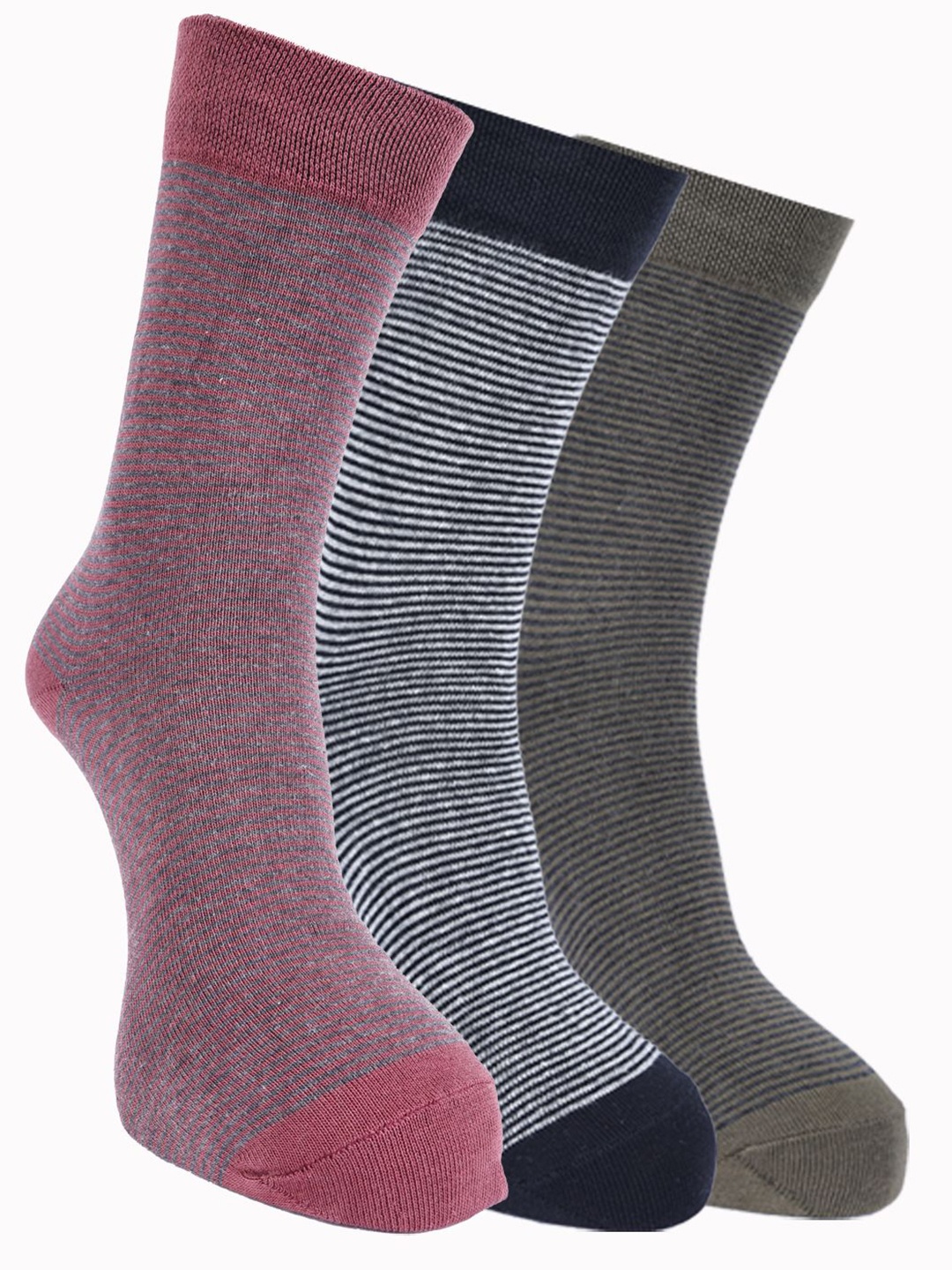 

Force NXT Men Pack Of 3 Striped Cotton Calf -Length Socks, Black