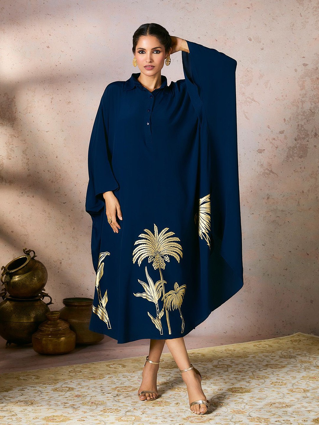 

Masaba Flared Sleeve A-Line Midi Dress, Blue