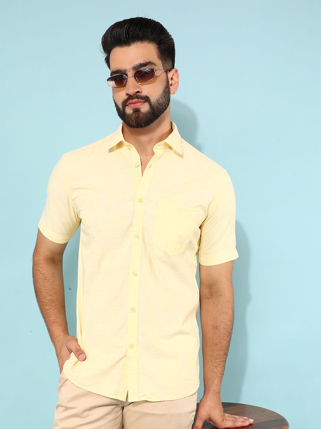 

Crimsoune Club Men Classic Slim Fit Opaque Casual Shirt, Yellow