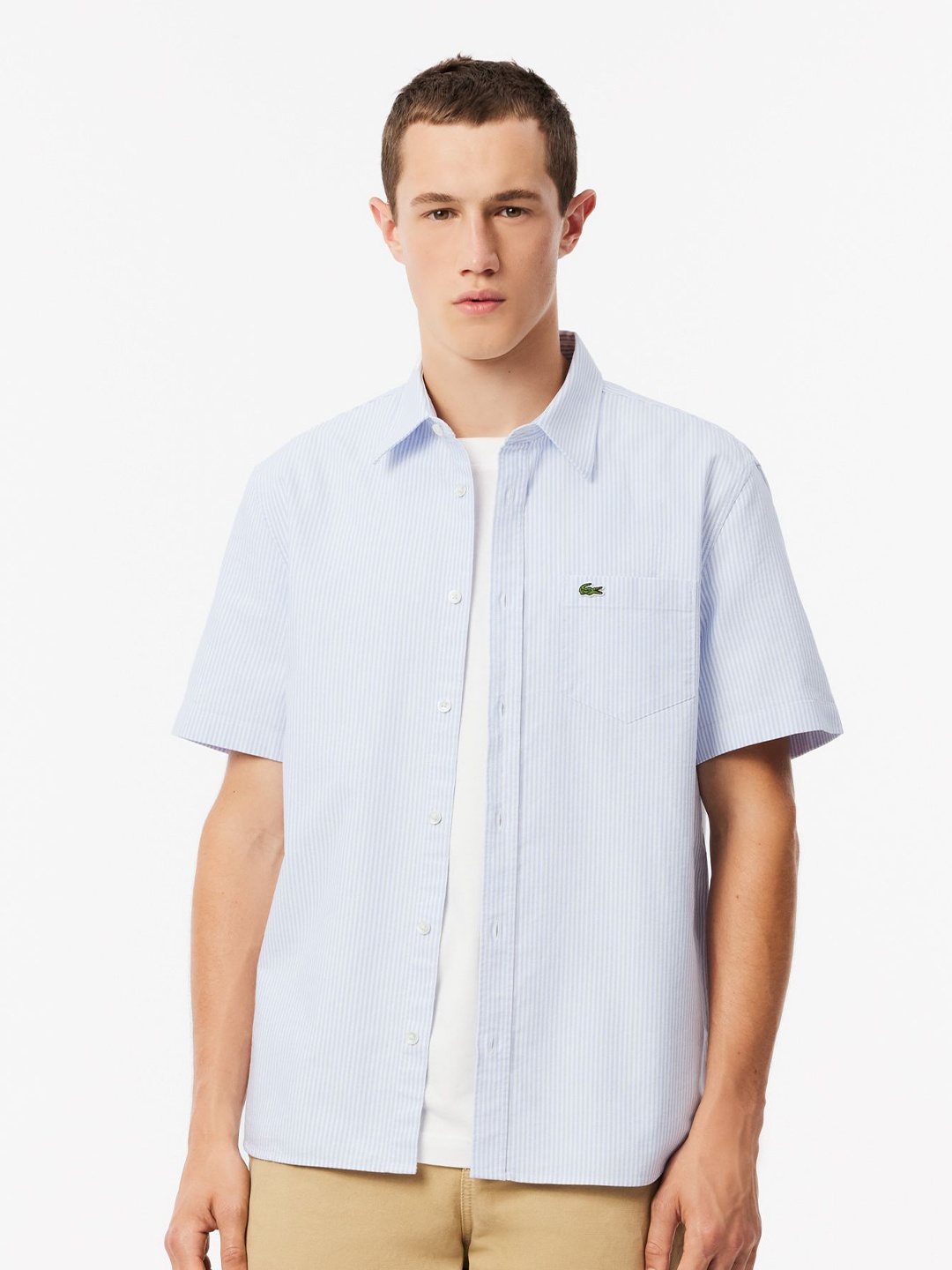 

Lacoste Men Striped Cotton Casual Shirt, Blue