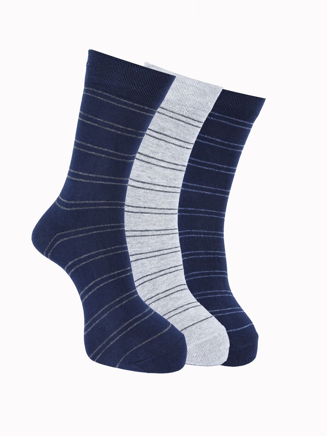 

Force NXT Men Pack Of 3 Striped Cotton Calf-Length Socks, Grey