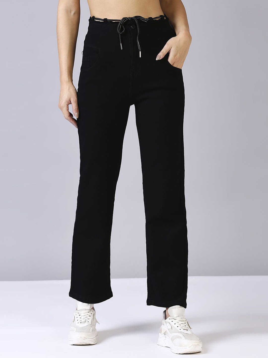 

Blum Denim Women Straight Fit High-Rise Stretchable Jeans, Black