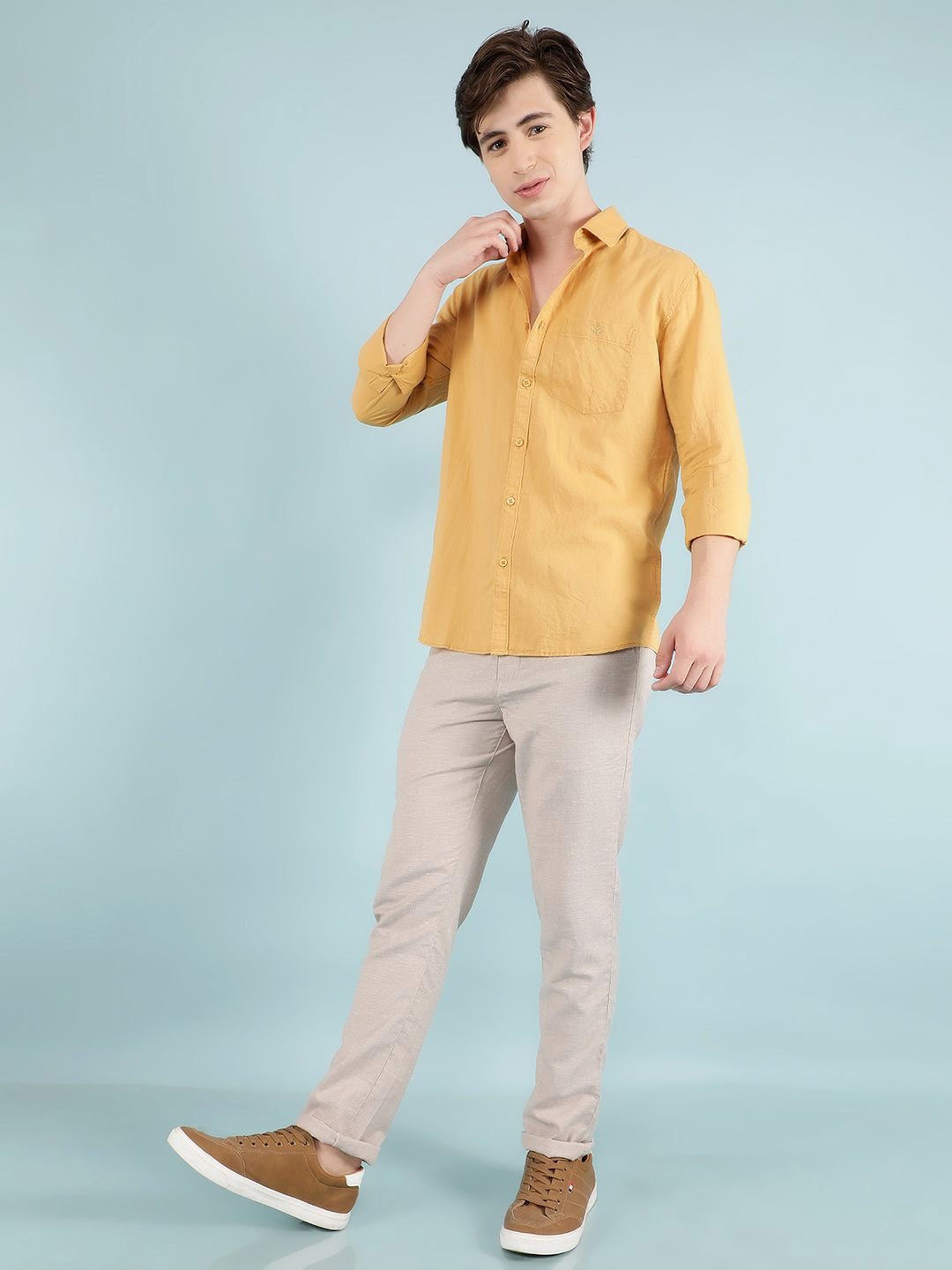 

Crimsoune Club Men Classic Slim Fit Casual Shirt, Mustard