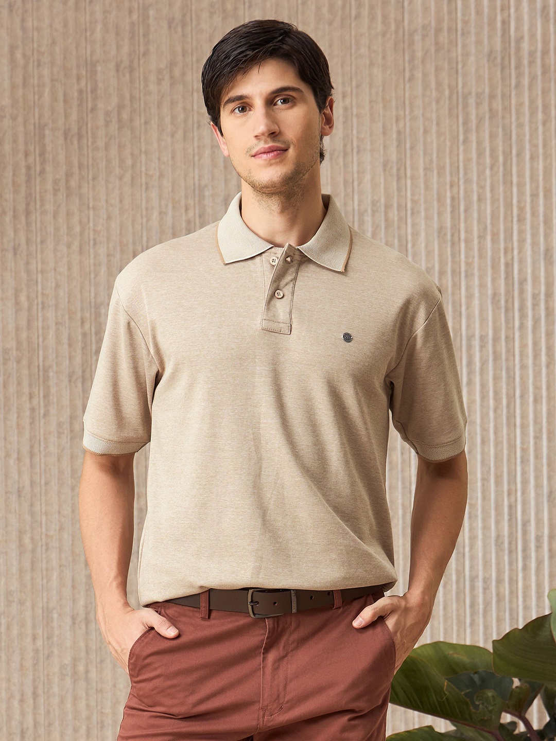 

Beyoung Men Polo Collar Pockets T-shirt, Beige