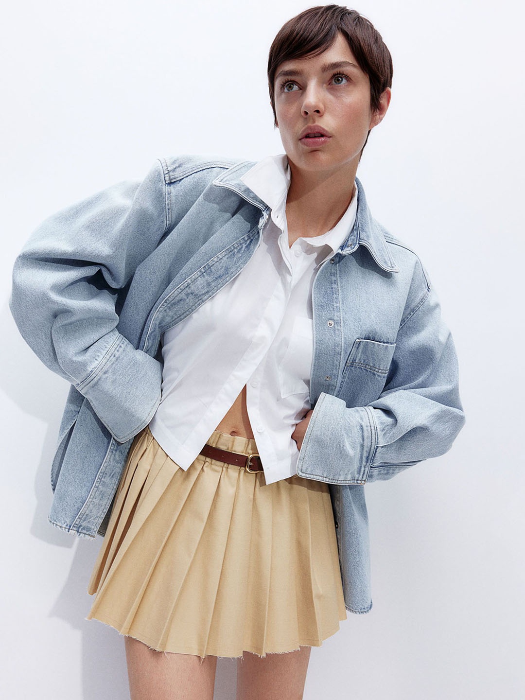 

H&M Pleated Mini Skirt, Beige