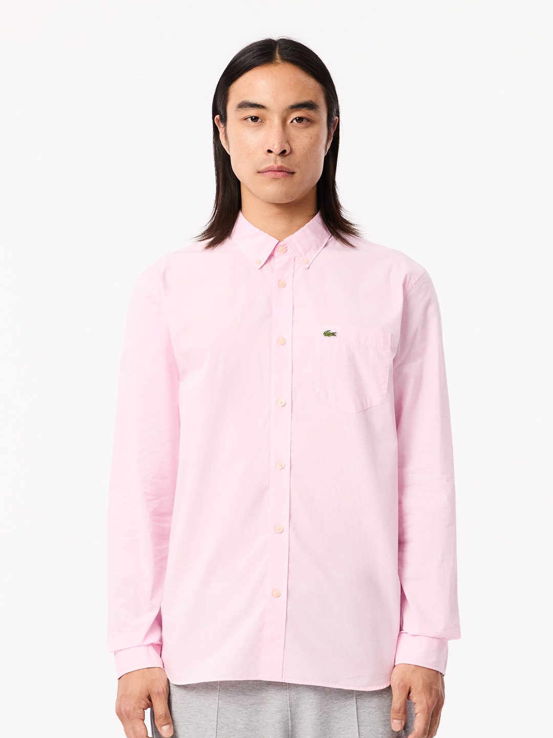 

Lacoste Men Micro Checked Button-Down Collar Cotton Casual Shirt, Pink