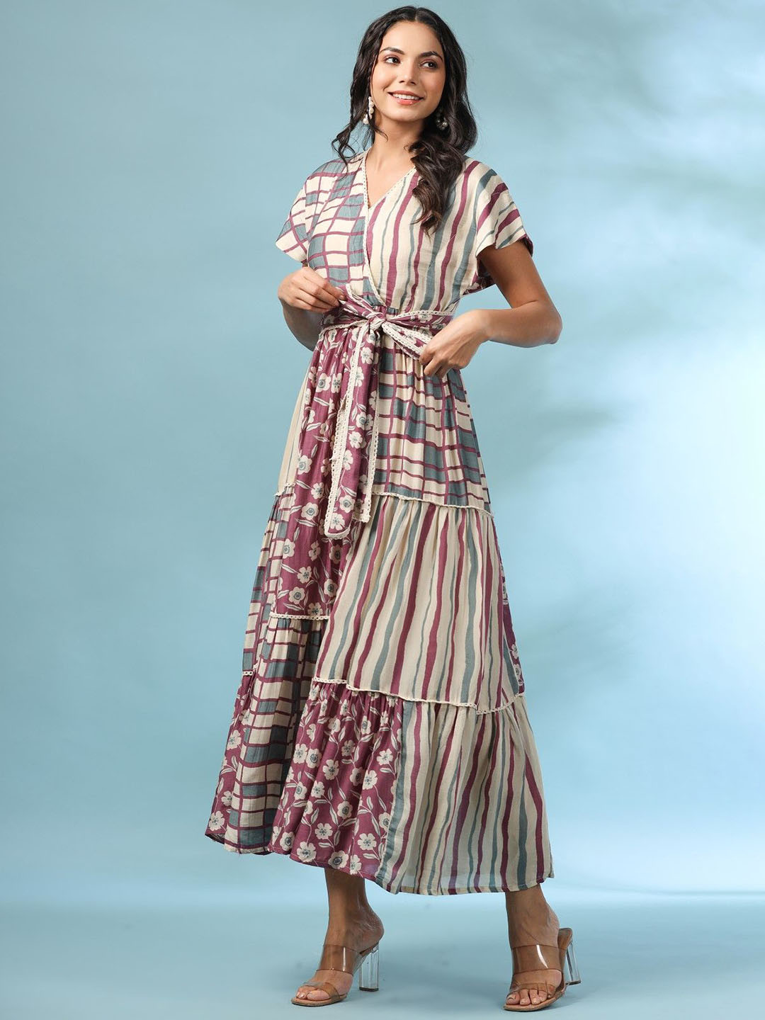 

AUTUMN LANE Women Printed Cotton Fit & Flared Maxi Ethnic Dresses, Burgundy