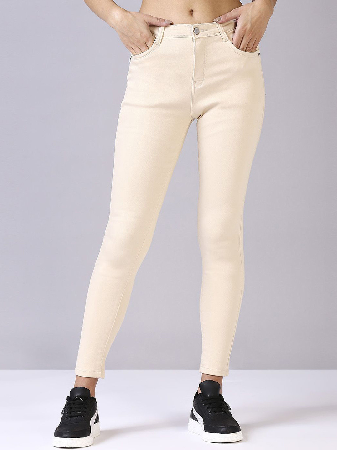 

Blum Denim Women Skinny Fit High-Rise Stretchable Knitted Jeans, Beige