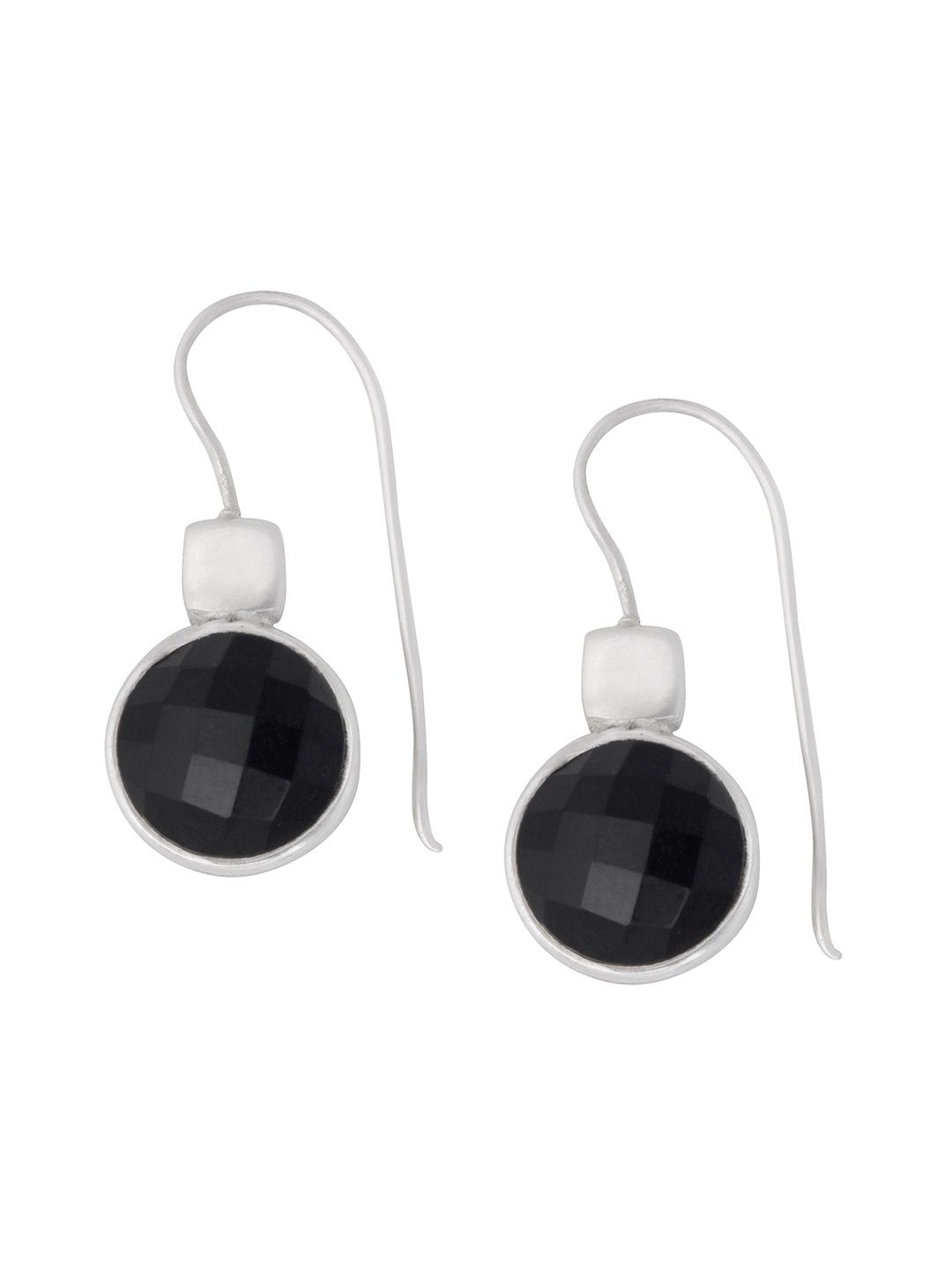 

Exotic India Faceted Black Onyx Gemstone Sterling Silver Round Studded Earrings